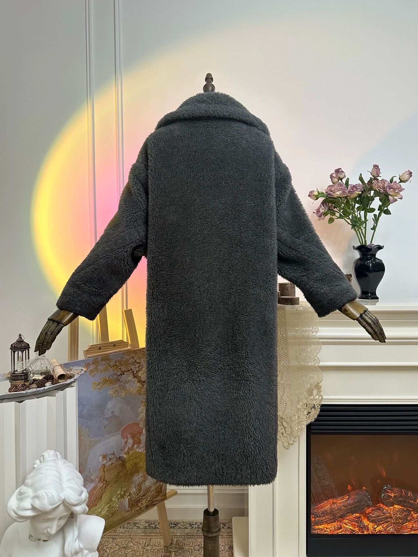 Max Mara MaxMara Teddy Long Funnel Neck Coat Women's Deep Gray Size XS / US 0-2 / IT 36-38 - 2 Thumbnail