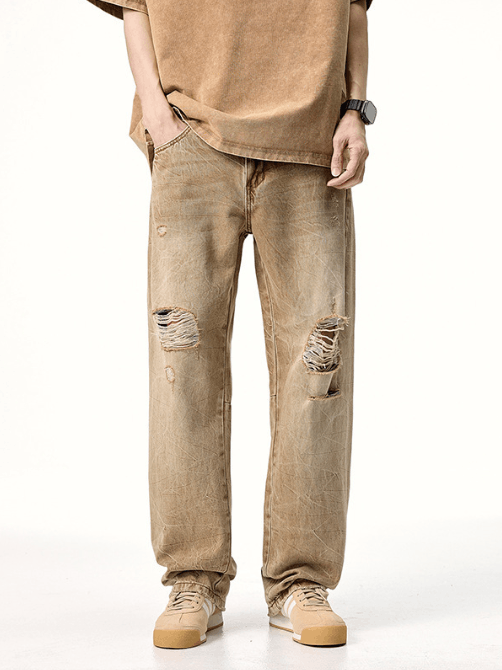 Japanese Brand × Jean Japanese retro washed ripped distressed straight jeans Size US 32 / EU 48 - 1 Thumbnail
