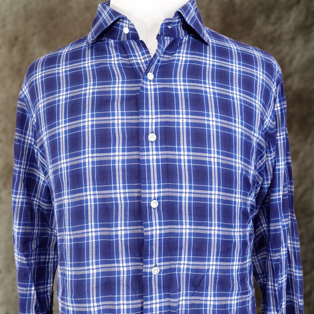 Peter Millar PETER MILLAR COLLECTION BLUE PLAID BUTTON UP SHIRT MENS SZ XL SUMMER BOUCLE Size US XL / EU 56 / 4 - 1 Thumbnail