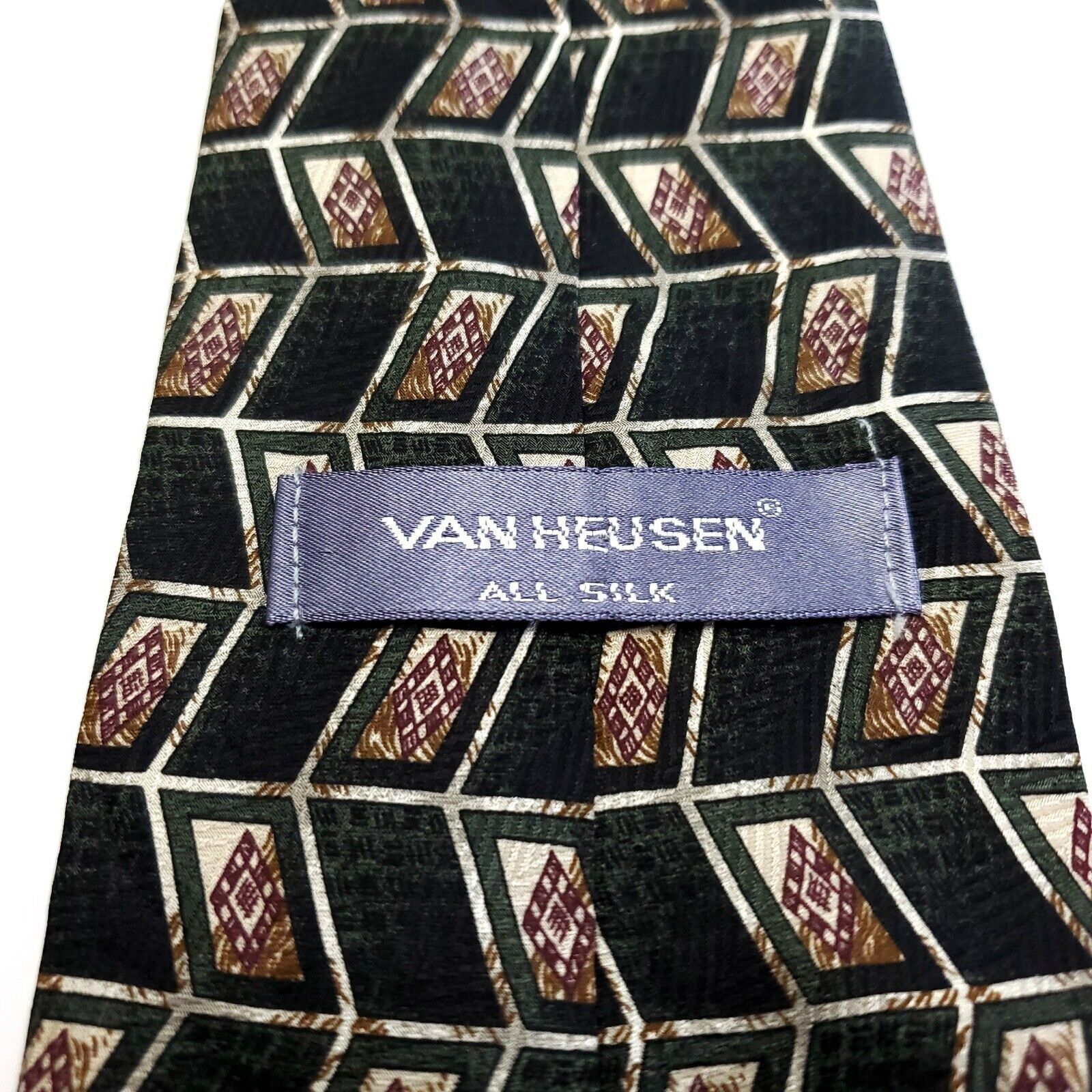 Van Heusen Van Heusen Green Geometric Print Short Wide Silk Tie Size ONE SIZE - 3 Thumbnail