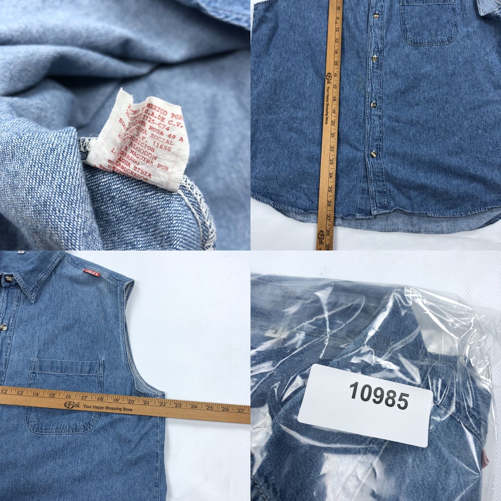 Denime VINTAGE Carlos n Charlies Clothesline Men's L Sleeveless Denim Button Down Shirt Size US L / EU 52-54 / 3 - 8 Thumbnail
