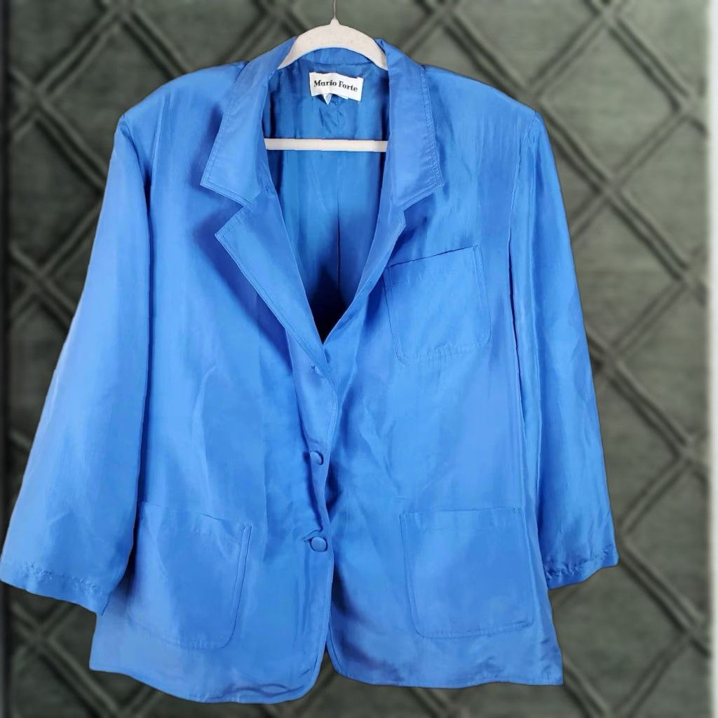 Vintage VINTAGE Mario Forte Shirt 18 100% Silk Blue Big Pockets Womens Size XXL / US 16-18 / IT 52-54 - 1 Thumbnail