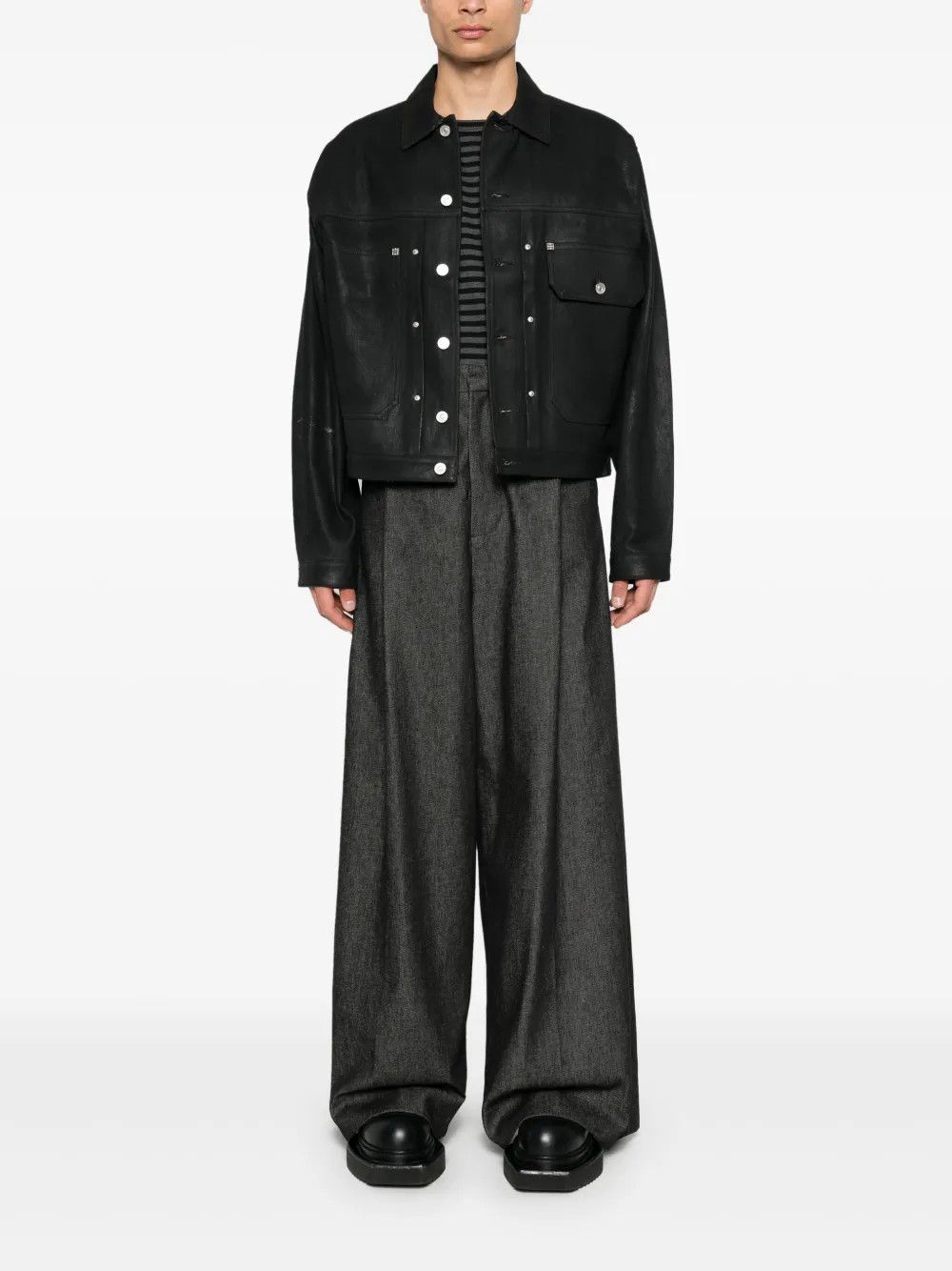 Givenchy o1w1db10525 Pleated And Snapped Denim Jacket in Black Size US XL / EU 56 / 4 - 2 Thumbnail