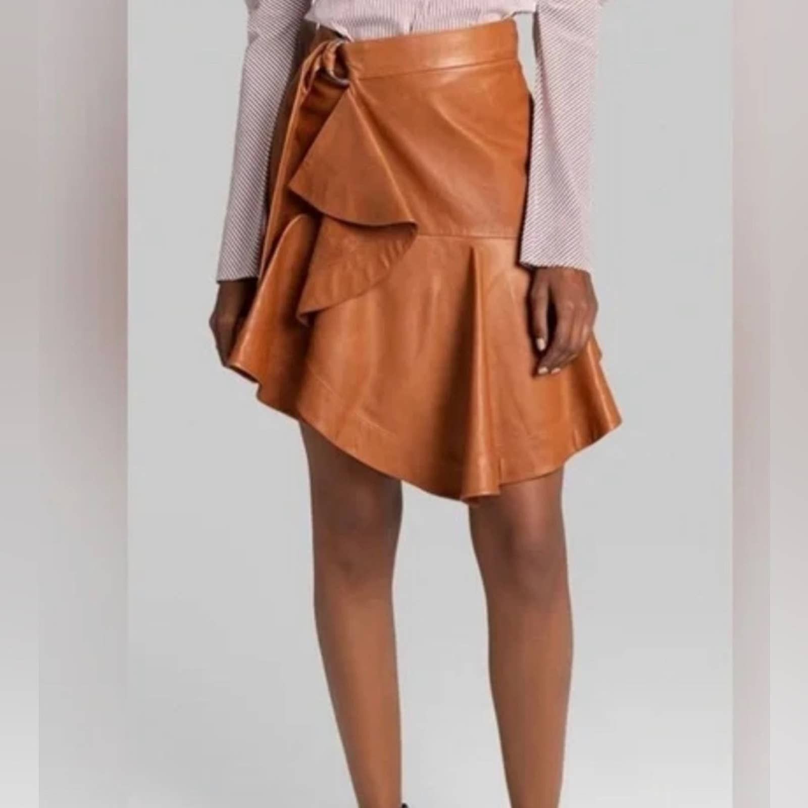 image of Alexander Lee Chang A.l.c. Amelie Lamb Leather Skirt Caramel Brown Size 4, Women's