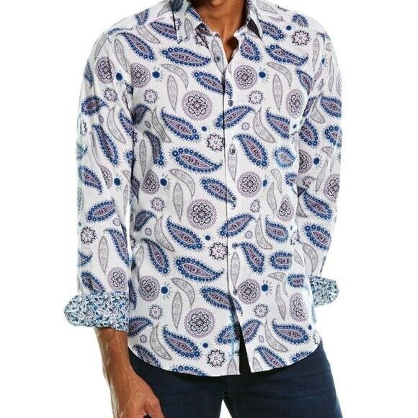 Robert Graham Robert Graham Dress Shirt Men S Pinehill Paisley Flip Cuff Size US S / EU 44-46 / 1 - 1 Thumbnail