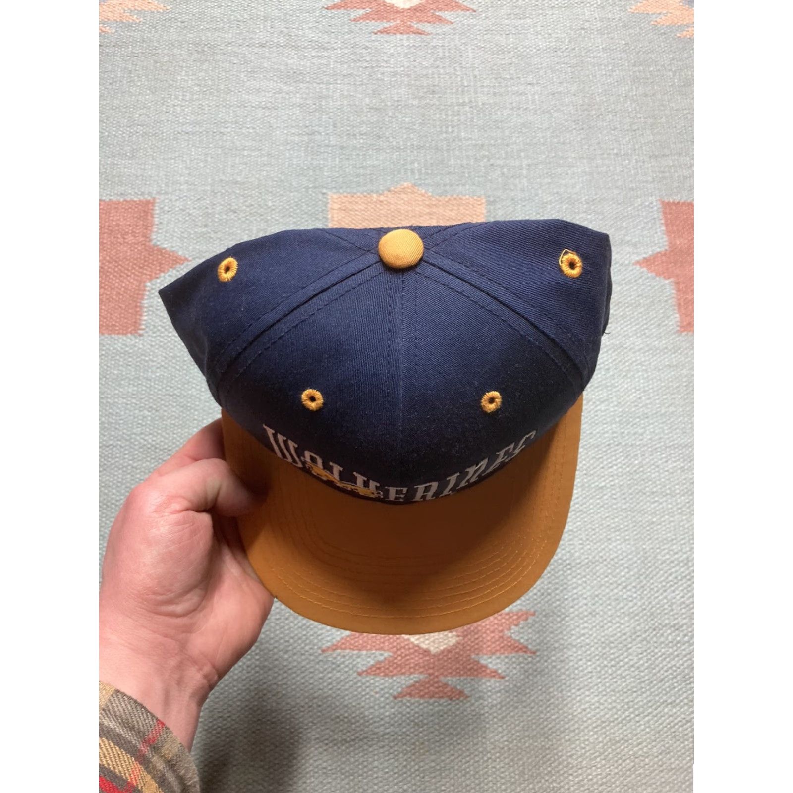 NCAA VINTAGE 90s SnapBack hat cap university of Michigan Wolverines spell out NCAA Men Adjustable Blue Hat Size ONE SIZE - 3 Thumbnail