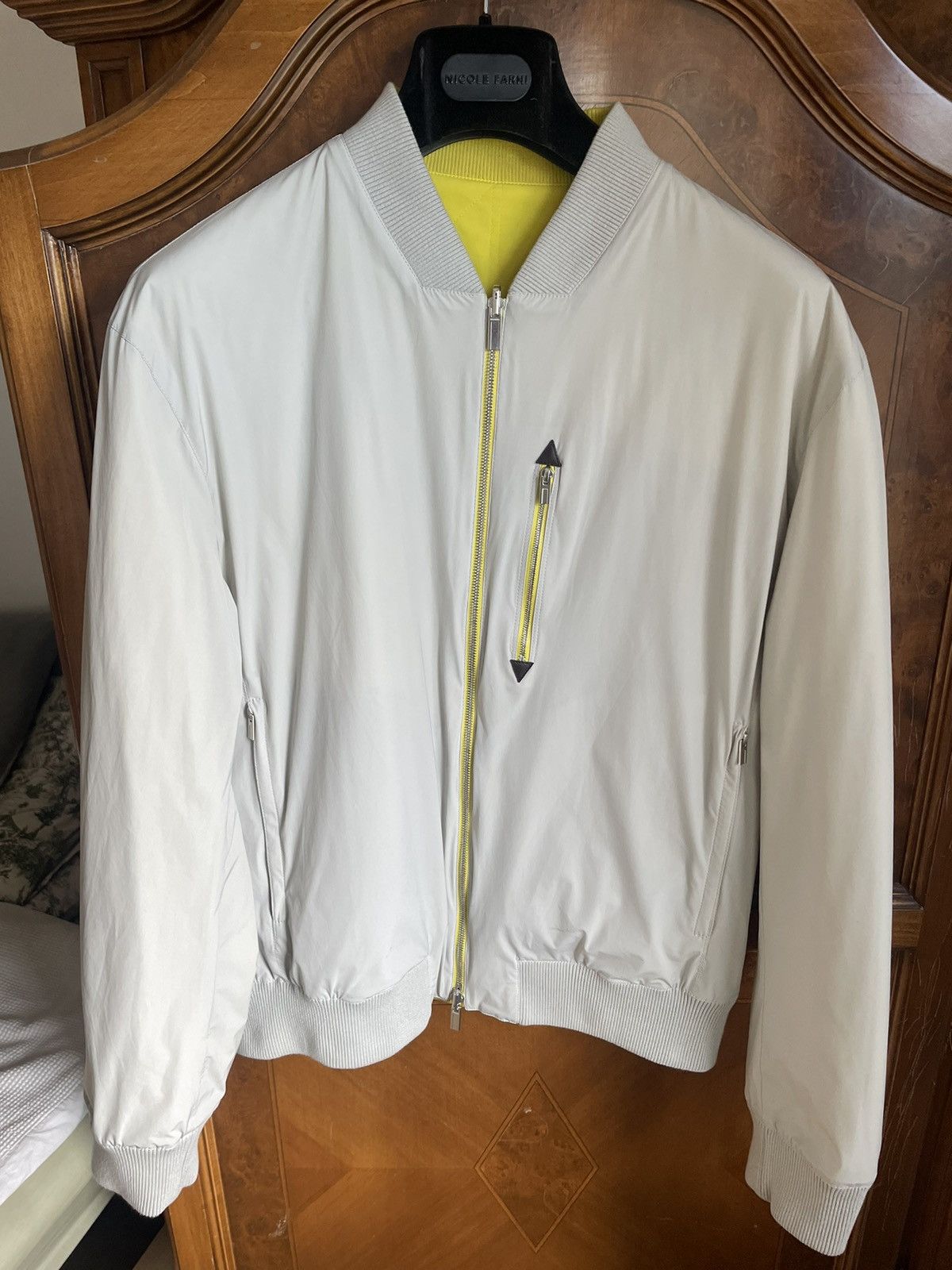 HERMES REVERSIBLE BOMBER GREY YELLOW POLYESTER PADDED QUILT