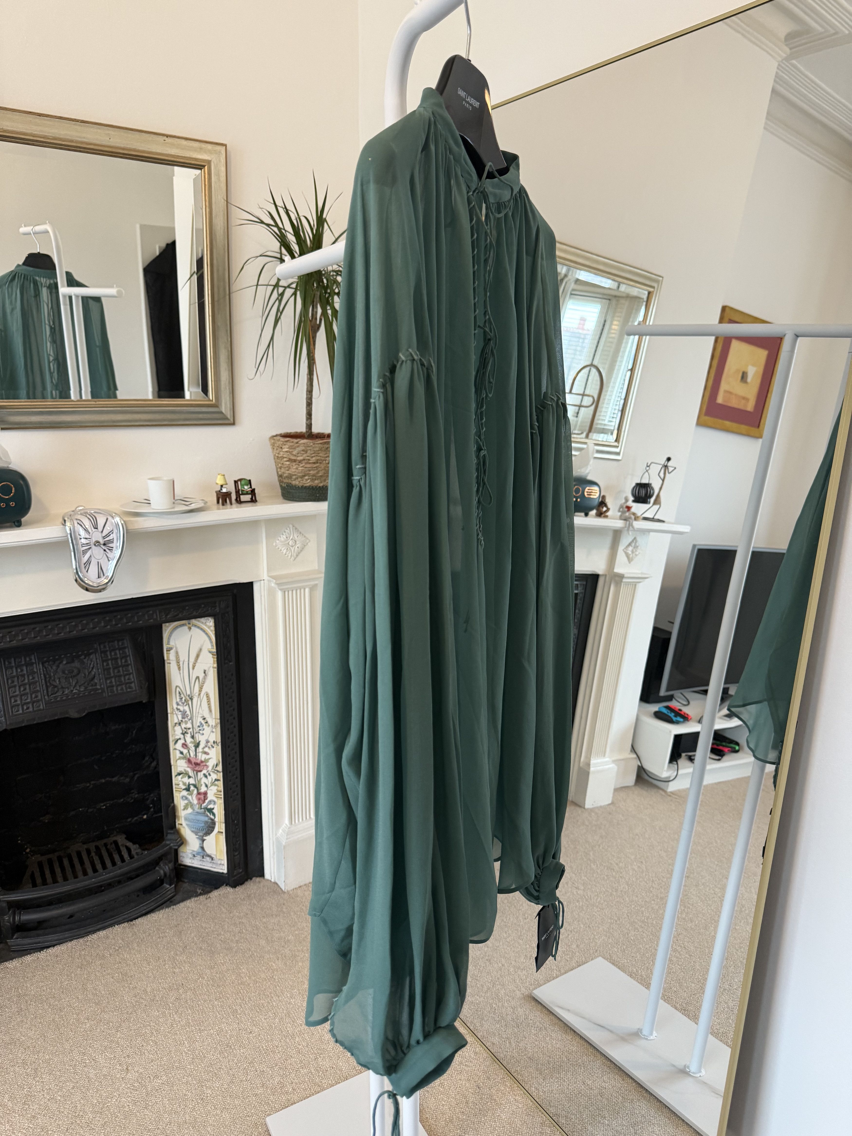 Saint Laurent Paris SS22 Saint Laurent Blouse in Silk Georgette Teal Size US L / EU 52-54 / 3 - 9 Thumbnail