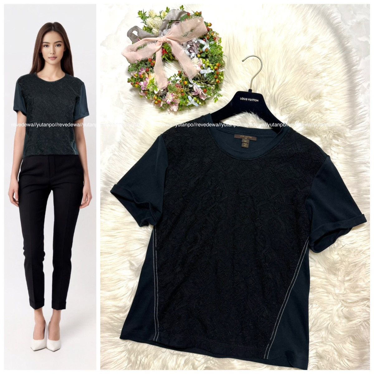 Louis Vuitton floral lace rolled sleeve T-shirt top 34