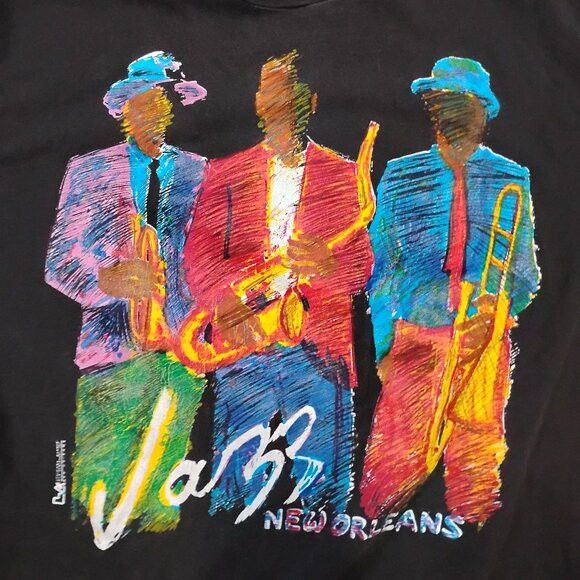 Hanes Vintage Jazz New Orleans Illustration T-Shirt Size US L / EU 52-54 / 3 - 1 Thumbnail