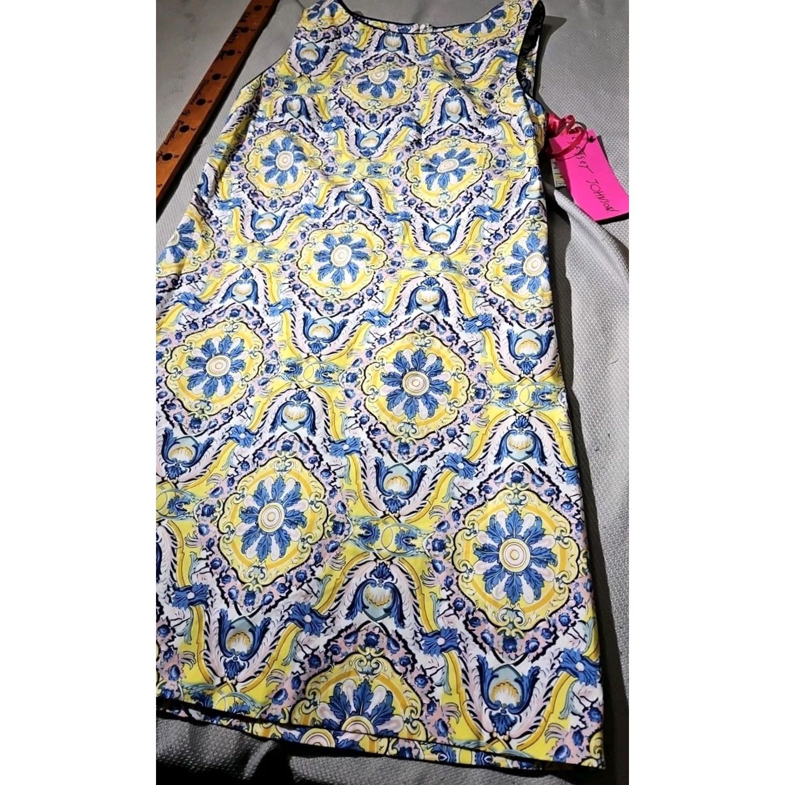 Betsey Johnson VINTAGE Betsey Johnson Dress Womens Size 10 Yellow Blue Shift Midi Sheath Size L / US 10 / IT 46 - 5 Thumbnail
