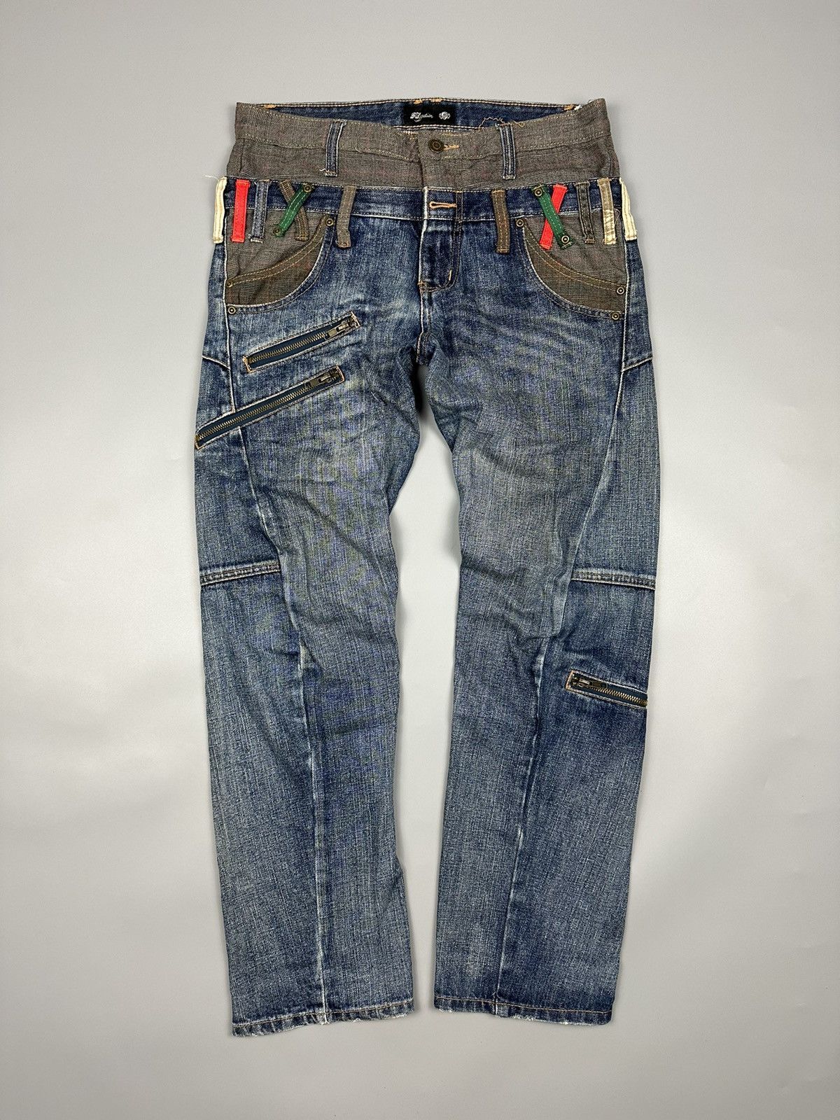 Suggestion Double Waist Twist Leg Zipper Jeans
