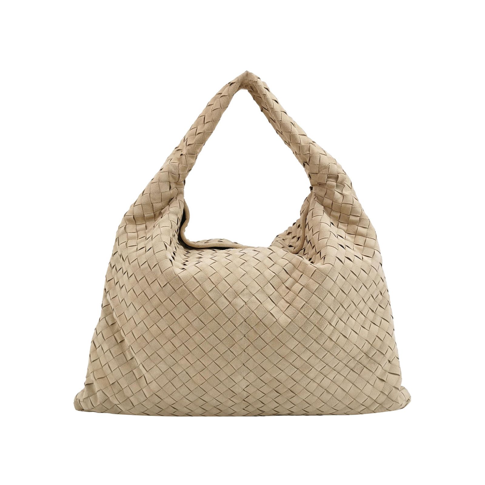 Bottega Veneta Suede Intrecciato Hop Shoulder Bag in Beige, Women's