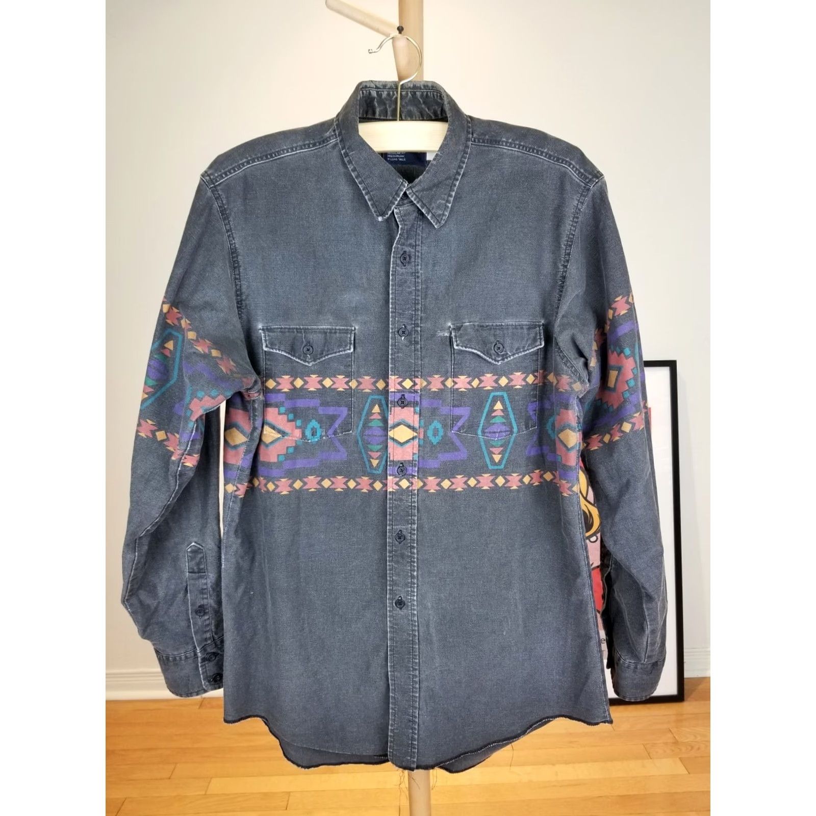 Wrangler VINTAGE Wrangler Brushpopper Aztec Pattern Western Cowboy Shirt SZ 16 1/2 Men Long Sleeve Black Canvas Hooded Lined 90s Style Size US XL / EU 56 / 4 - 2 Thumbnail