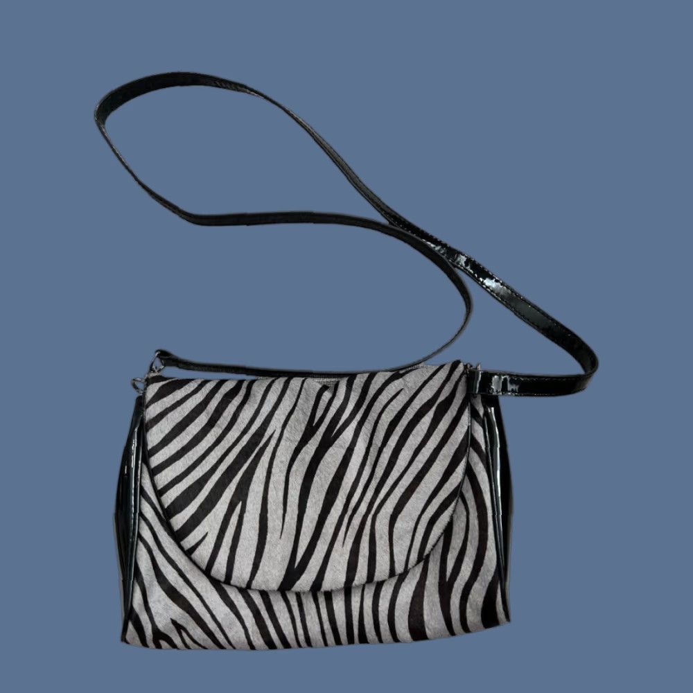 Johnston & Murphy Johnston & Murphy Zebra Pony Hair Patent Leather Shoulder Bag Clutch Handbag Multicolor Zebra Print Women Small 24" Strap Size ONE SIZE - 1 Thumbnail