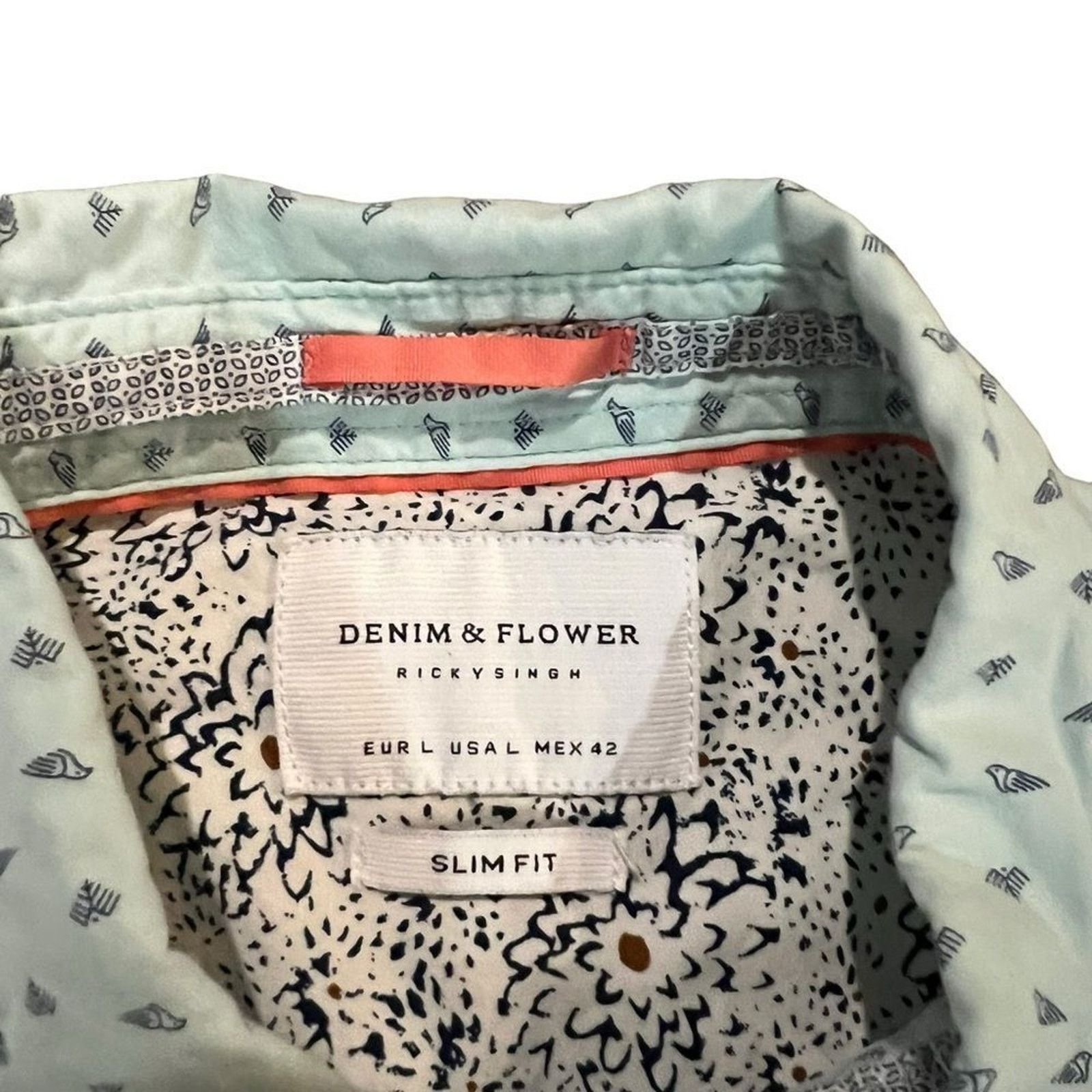 Denim & Flower Denim & Flower Men's Slim Fit Button-Up Shirt Light Blue Size US L / EU 52-54 / 3 - 3 Thumbnail
