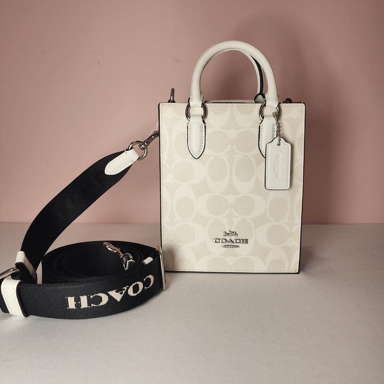 image of Coach Cp011 North South Mini Tote Signature Glacier White, Women's