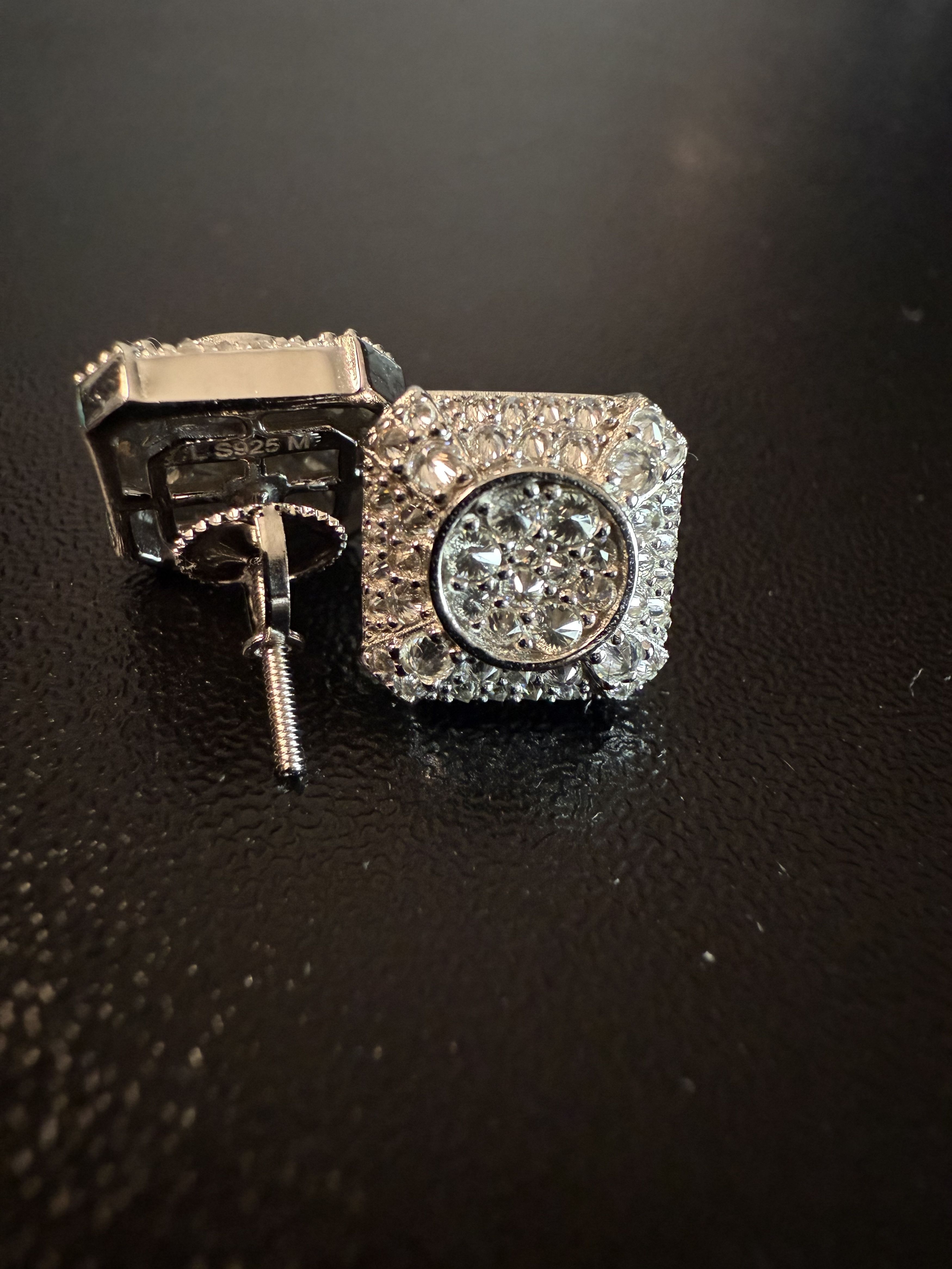 Other Trap Square Halo Studs Moissanite mens 925silver earrings Size ONE SIZE - 15 Thumbnail