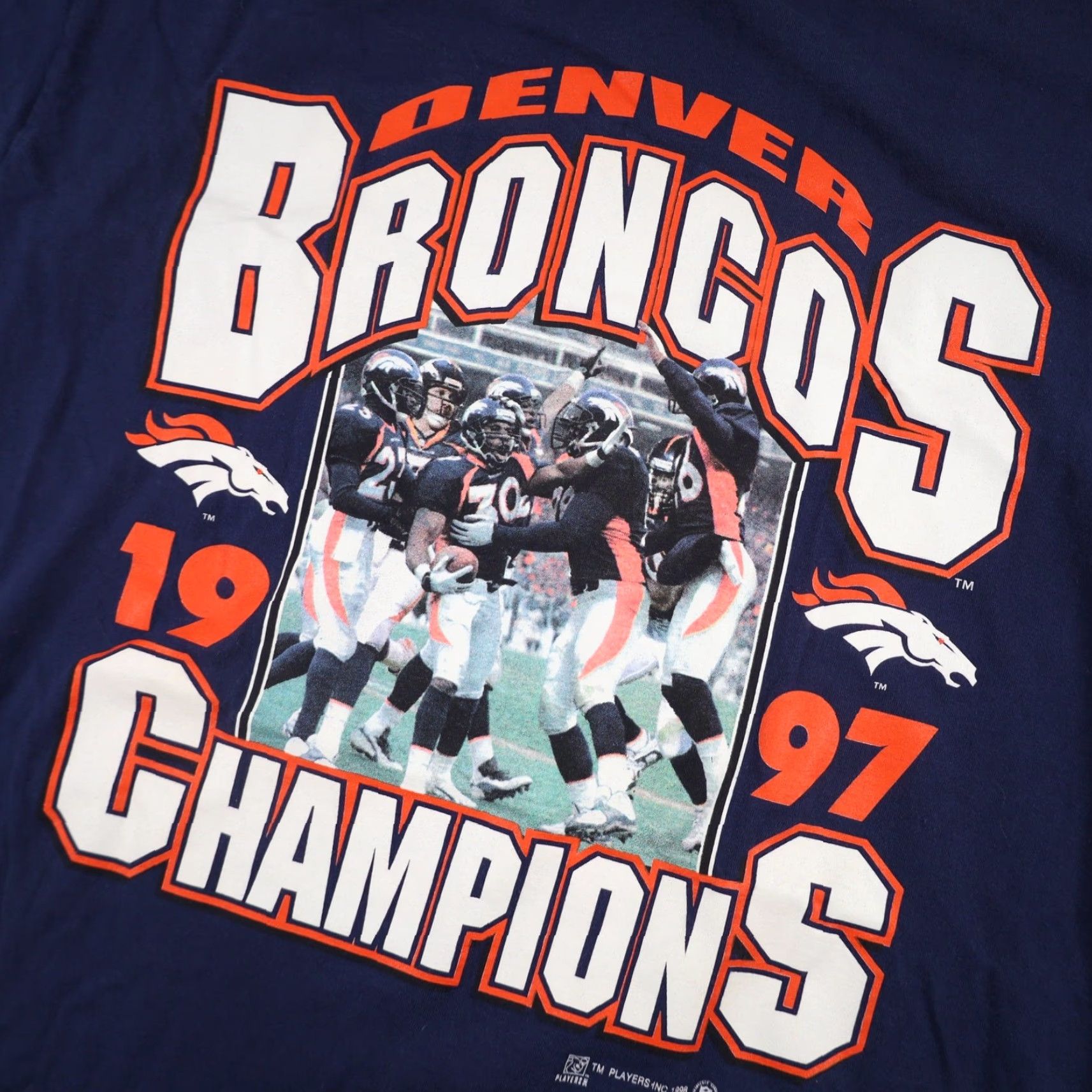 NFL VINTAGE Denver Broncos Champions Mens Large Graphic T Shirt NFL Blue 1997 Football Fan Mens Size US L / EU 52-54 / 3 - 4 Thumbnail