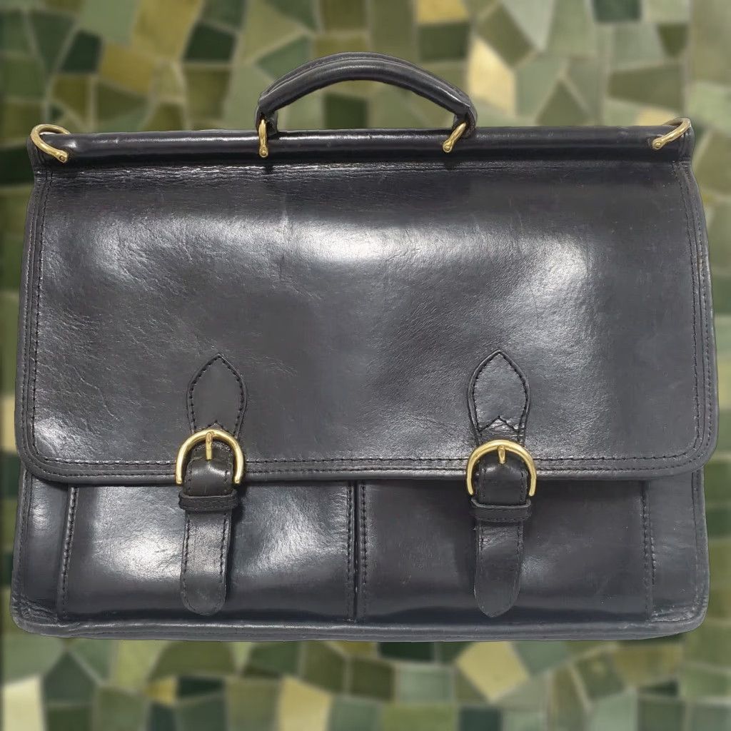 Buckle Henry Louis Leather Messenger Bag Black Medium Mens