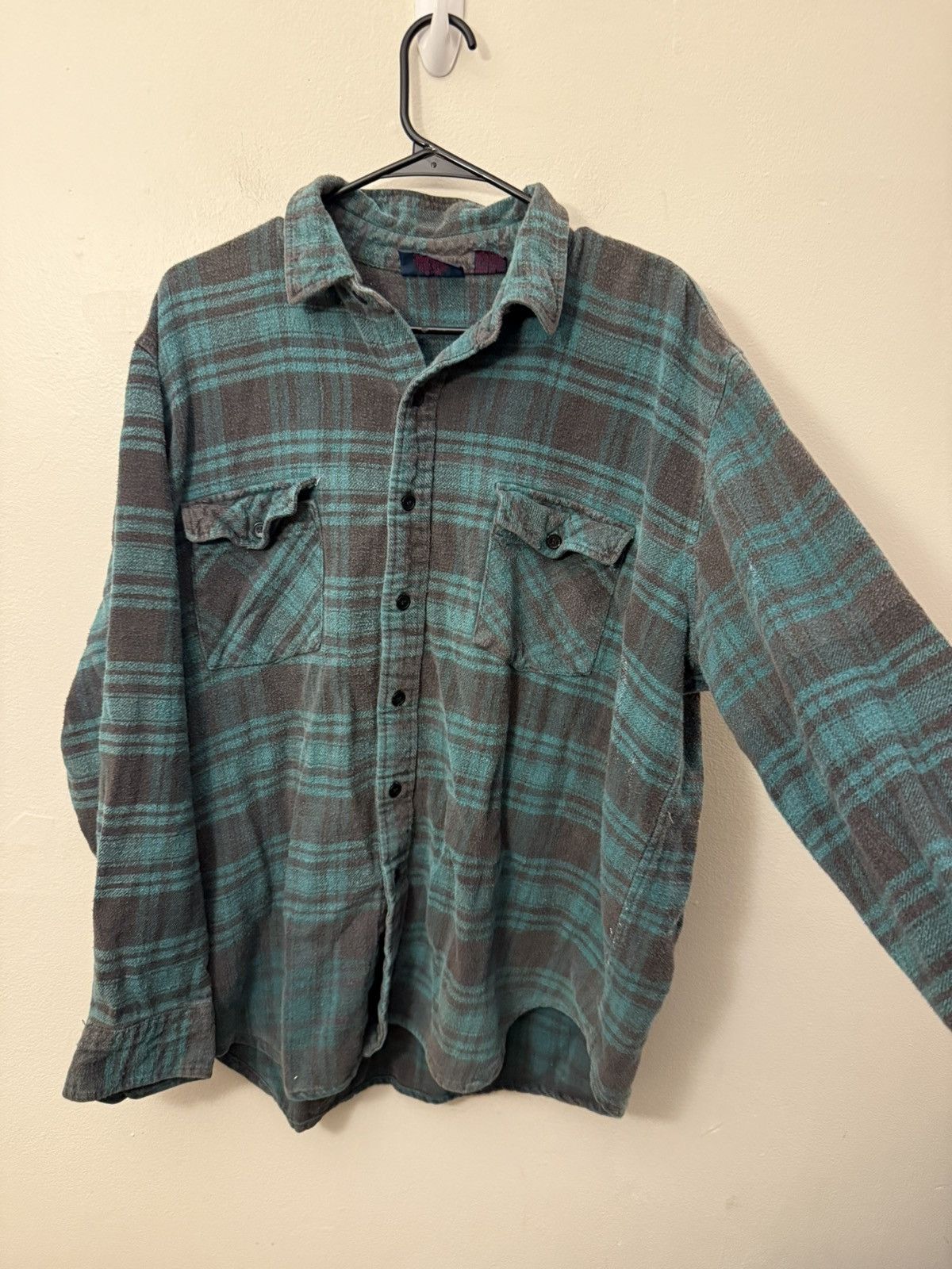 Vintage (XL) BEAUTIFUL FADED VINTAGE Green Flannel Button Up Shirt Size US XL / EU 56 / 4 - 3 Thumbnail