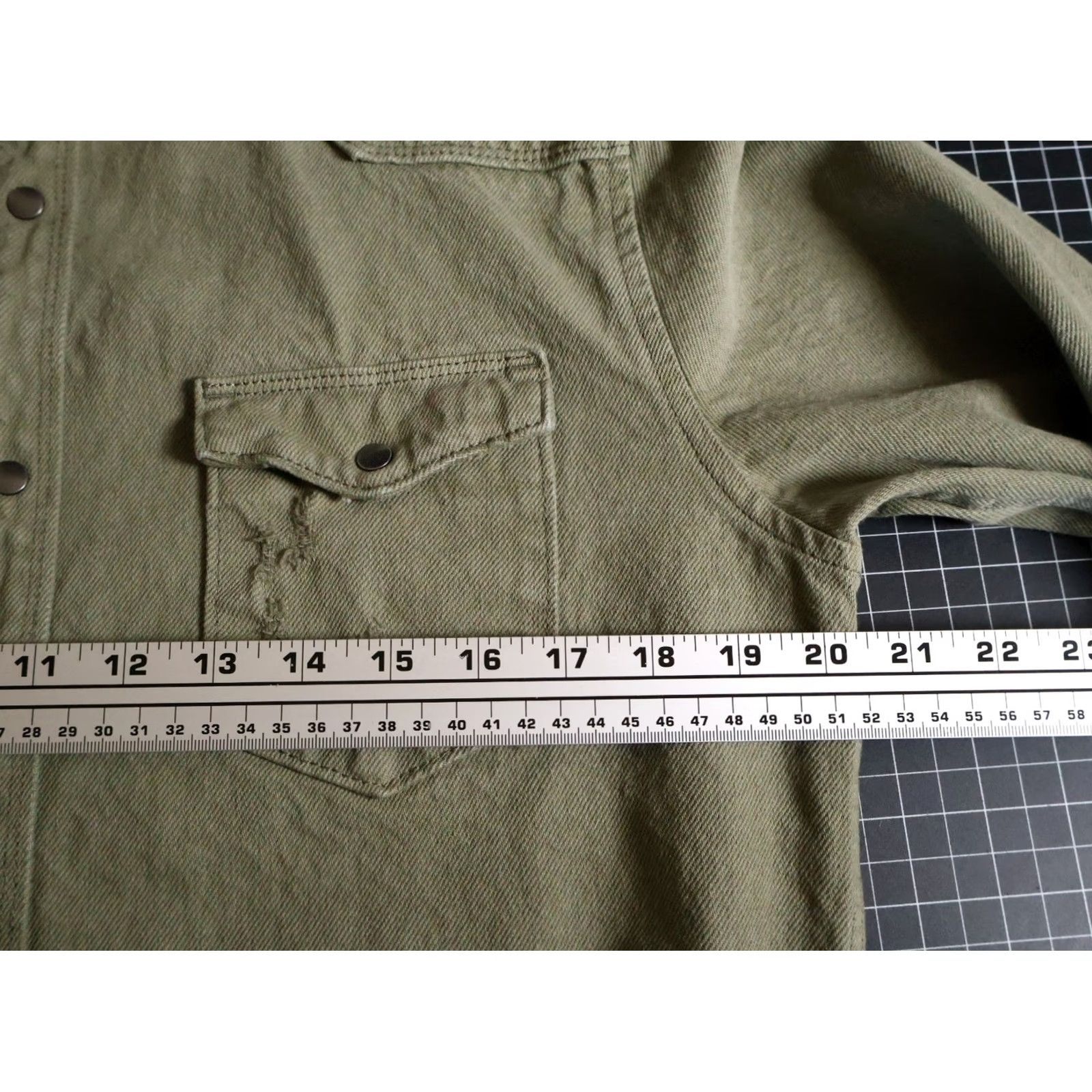 Zara Zara Distressed Denim Shirt Men Large Green Heavyweight Snap Button Western Button-Up Size US L / EU 52-54 / 3 - 5 Thumbnail