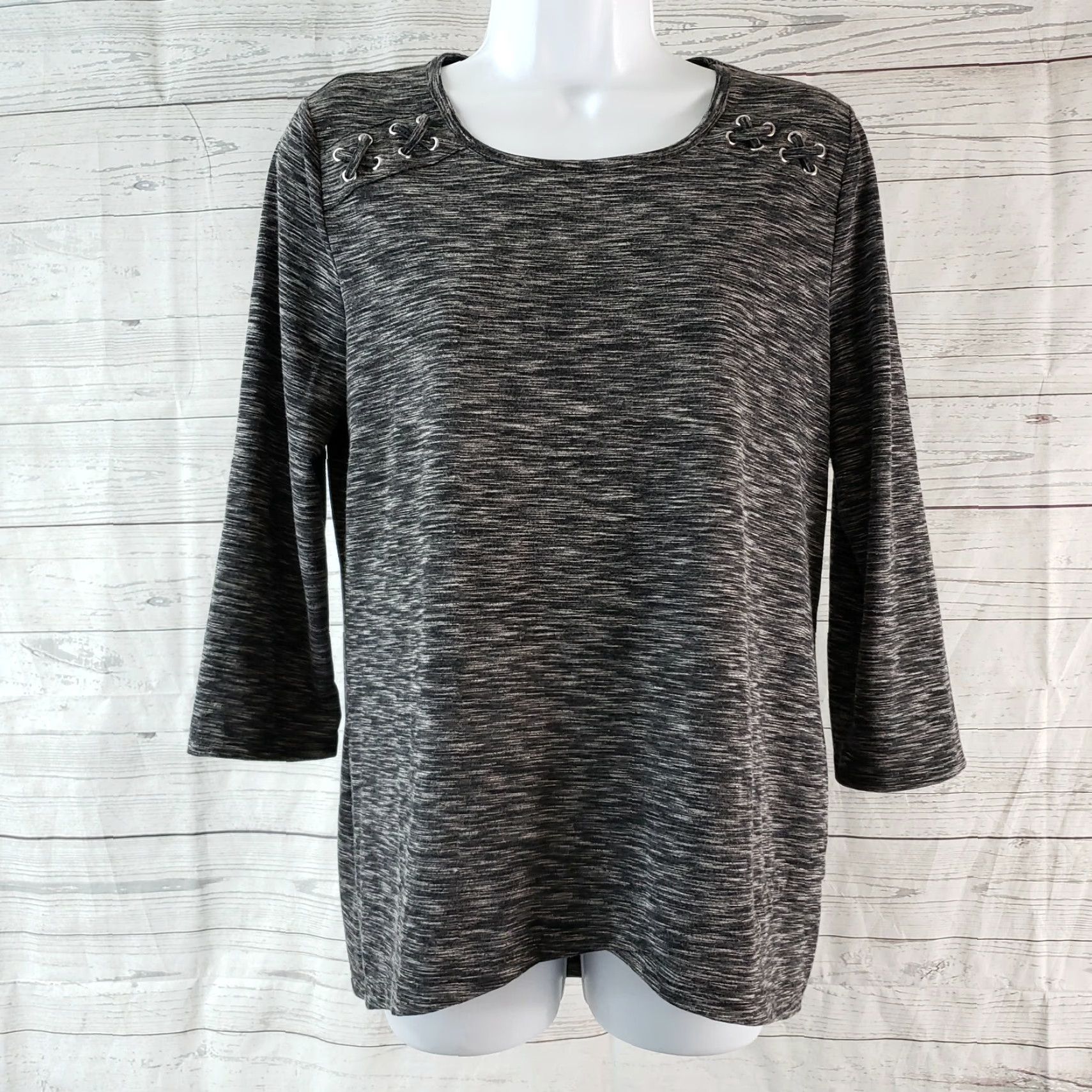 Vintage Chicos Weekends Womens Top Sz Small Gray Heathered 3/4 Sleeve Size S / US 4 / IT 40 - 2 Thumbnail