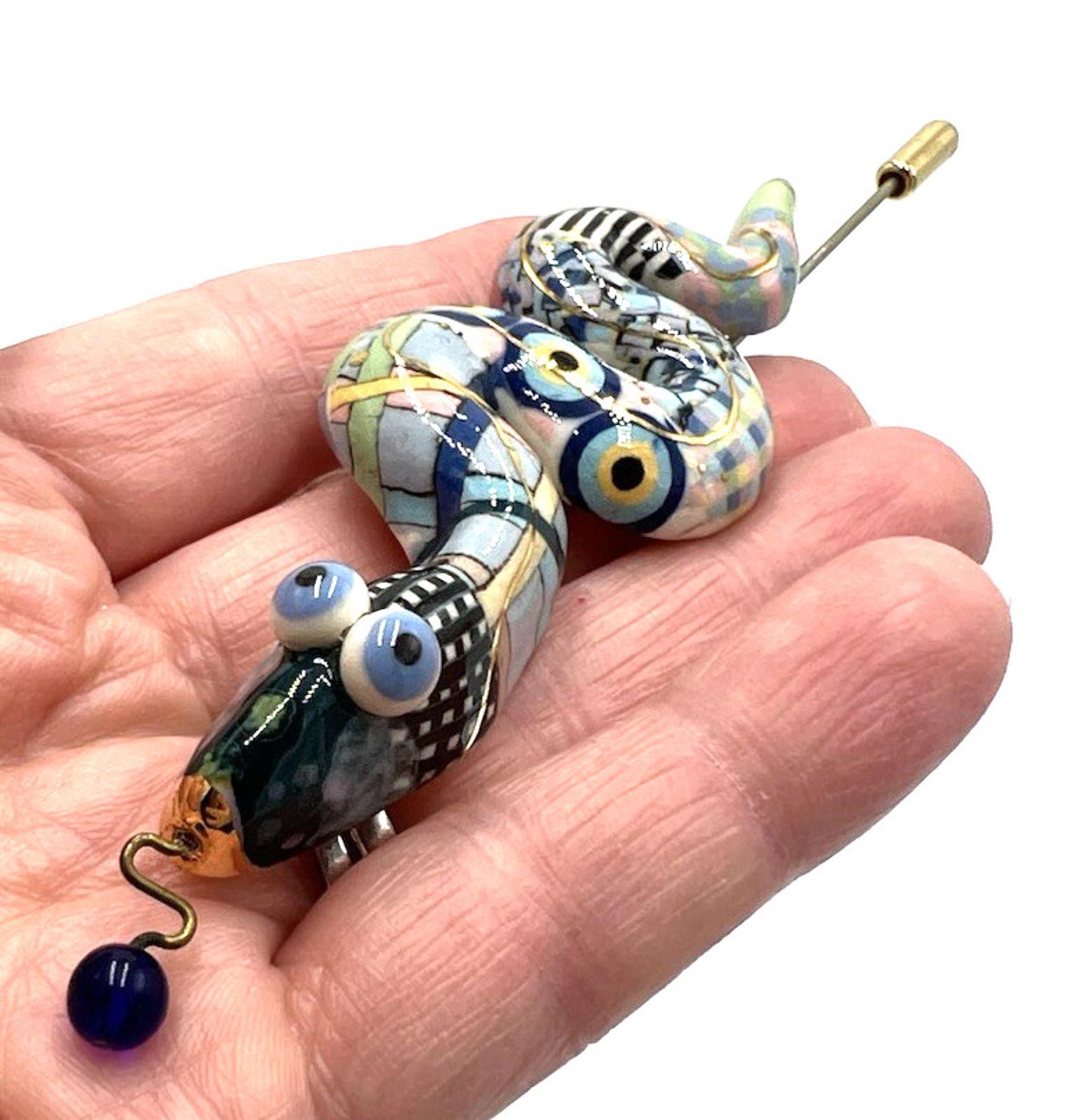 Other Cynthia Chuang Porcelain Checkered Whimsical Snake Stick Pin Size ONE SIZE - 4 Thumbnail