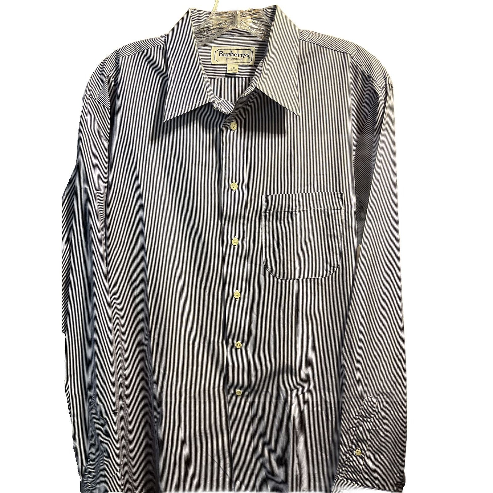Burberry Burberrys Men’s 16 36 Blue White Striped Button Cotton Shirt Size US XL / EU 56 / 4 - 1 Thumbnail