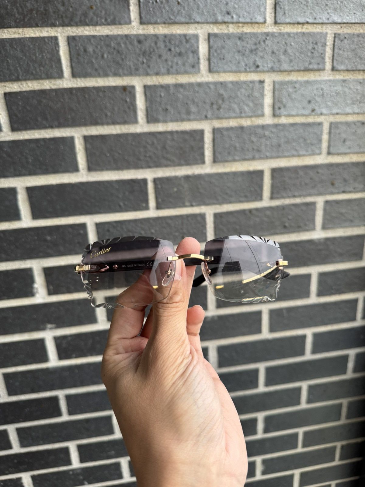 Cartier RARE Cartier Gold Ivory Wood Frames Diamond Cut Sunglasses Size ONE SIZE - 4 Thumbnail