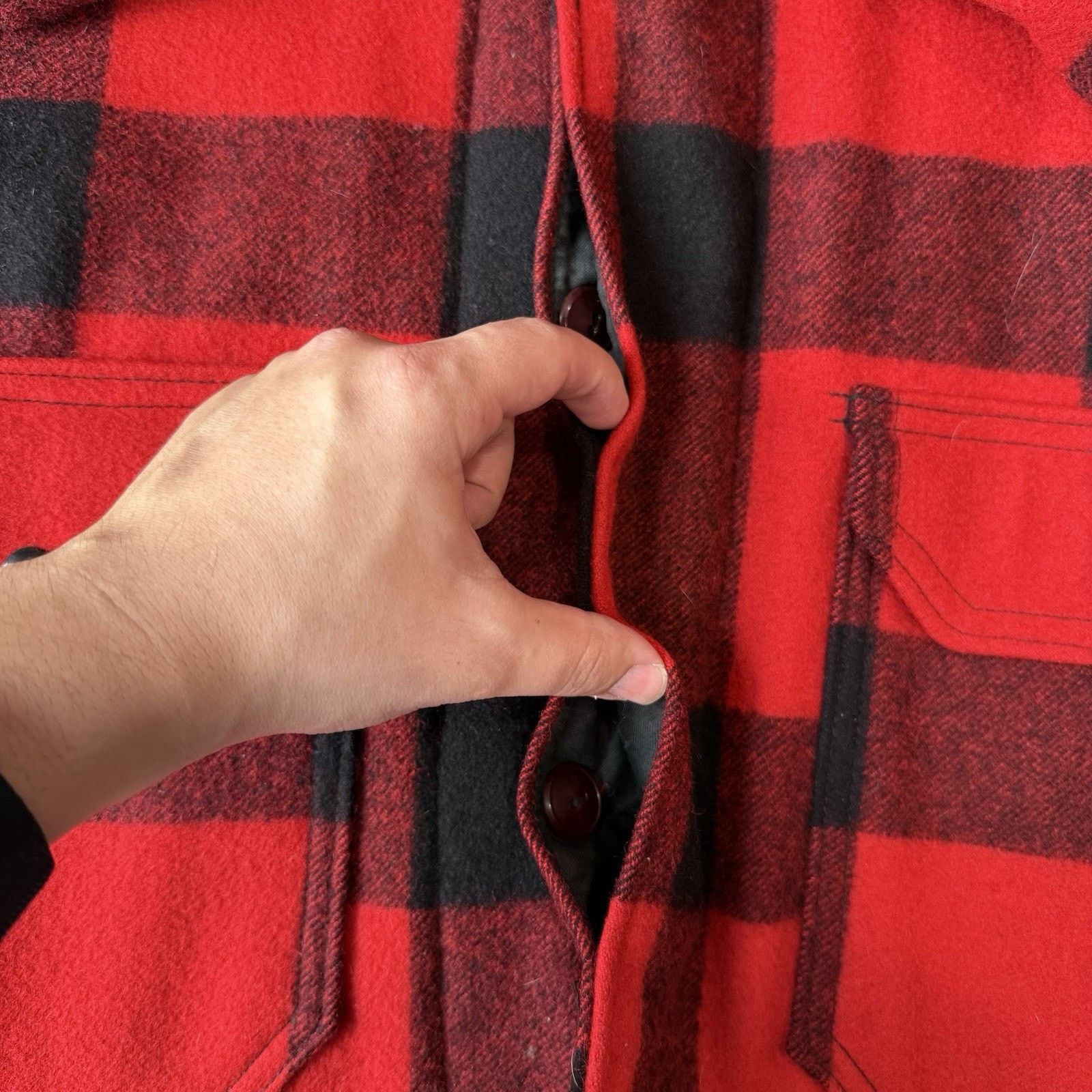 Original Montgomery Vintage Wards Western Buffalo Plaid Wool Coat 44 Red Black Size US L / EU 52-54 / 3 - 9 Thumbnail