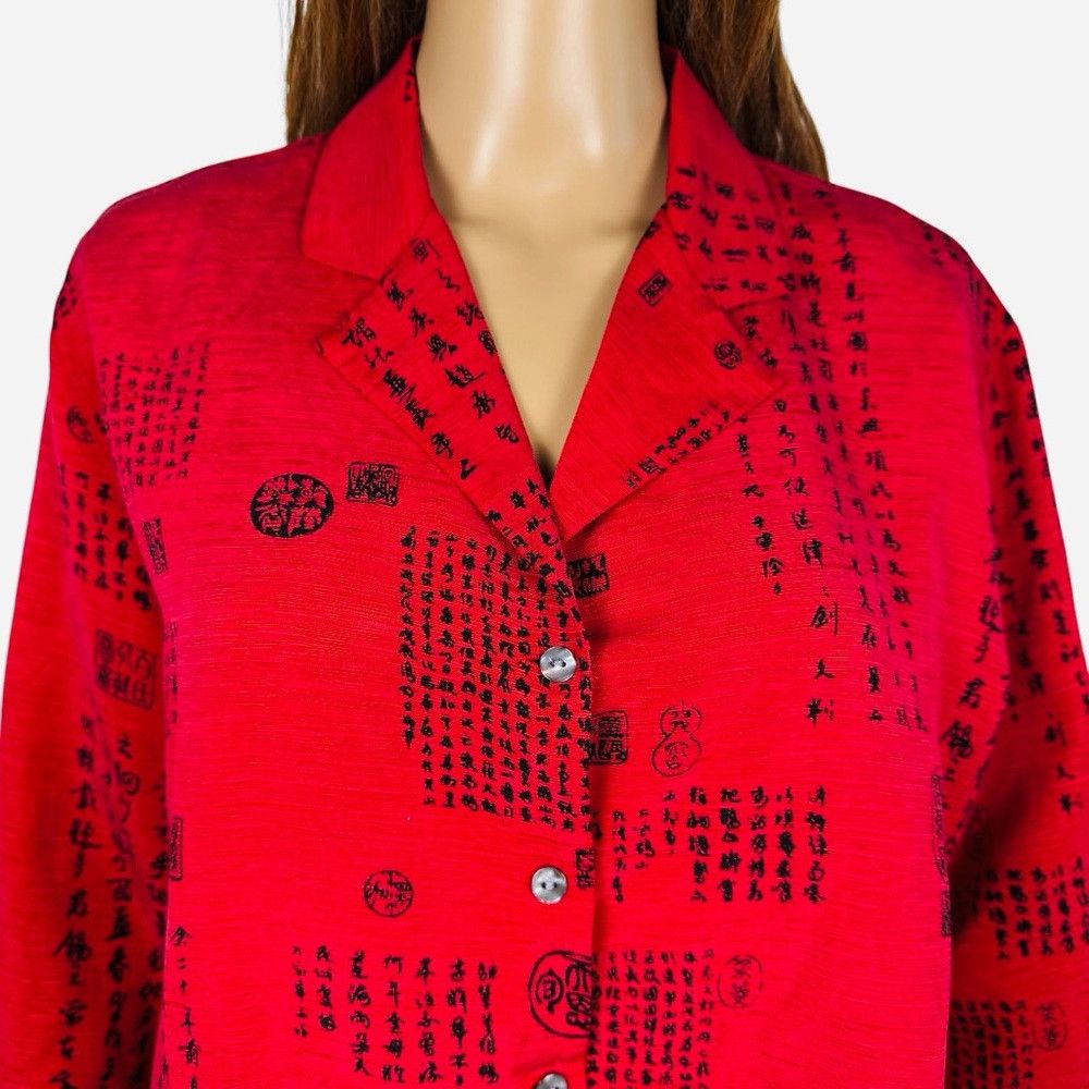 Chicos Chico's Design Silk Linen Red Shirt Size 2 US L Size L / US 10 / IT 46 - 2 Thumbnail