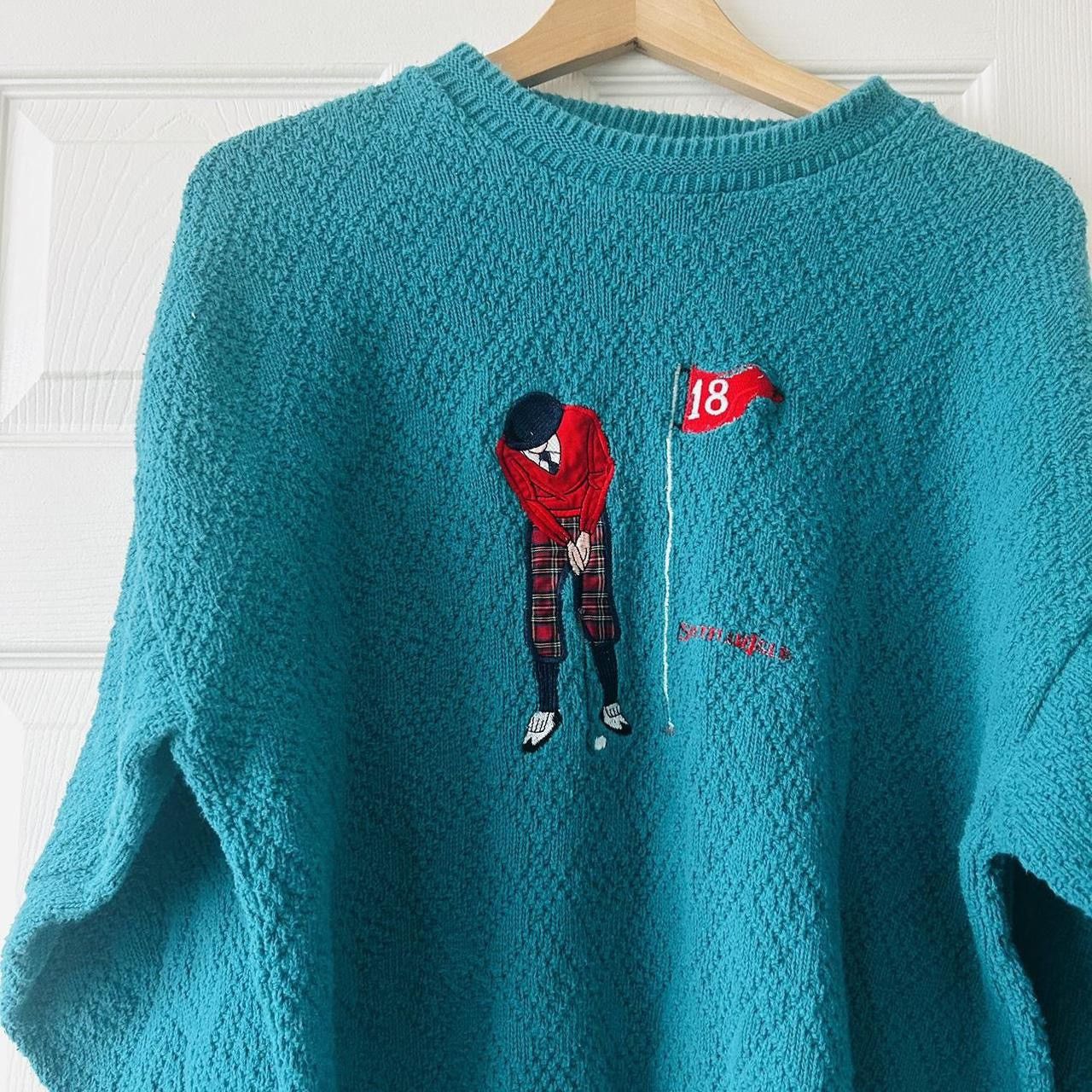 Vintage Vintage Preppy Teal Golf Patch Crew Neck Sweater Size US L / EU 52-54 / 3 - 2 Thumbnail