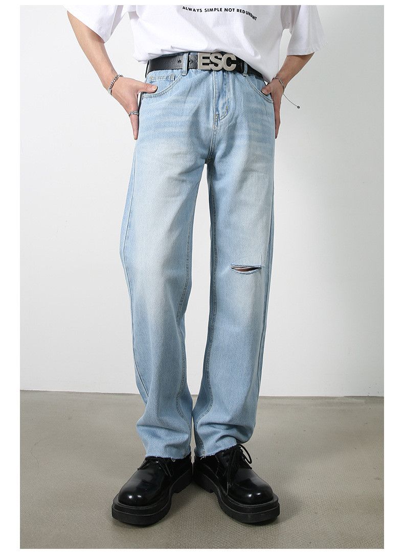 Japanese Brand Light blue Japanese loose casual ripped straight jeans Size US 32 / EU 48 - 2 Thumbnail