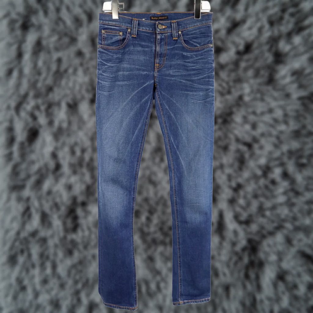 Vintage NUDIE Tube Kelly Dark Used Denim Jeans Men's W28/L34 Blue Whiskered Zip Fly Slim Jeans Mens Size US 28 / EU 44 - 1 Thumbnail