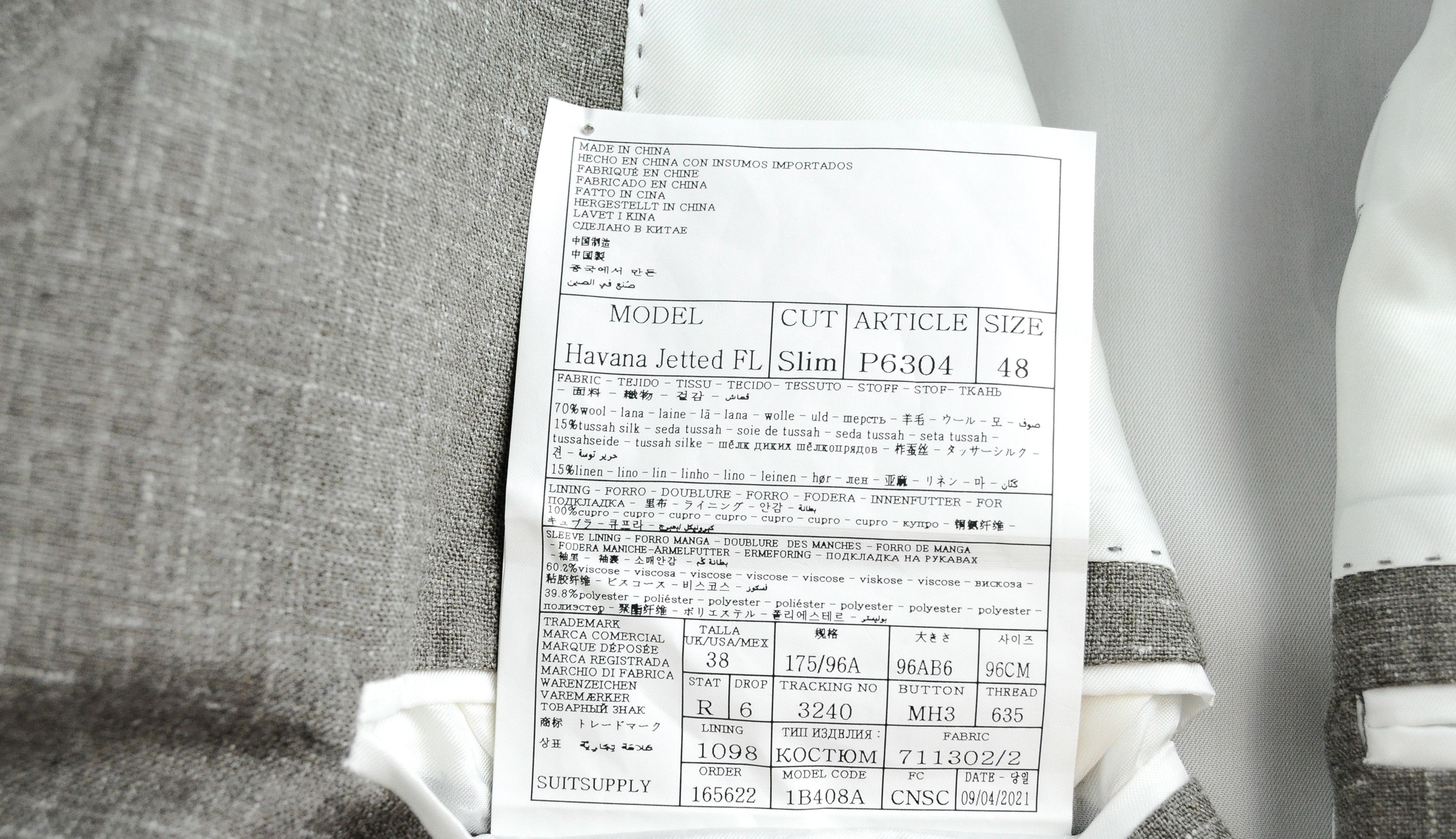 Suitsupply HAVANA JETTED FL UK38R Wool Silk Linen Grey Blazer 54904 Size 38R - 6 Thumbnail