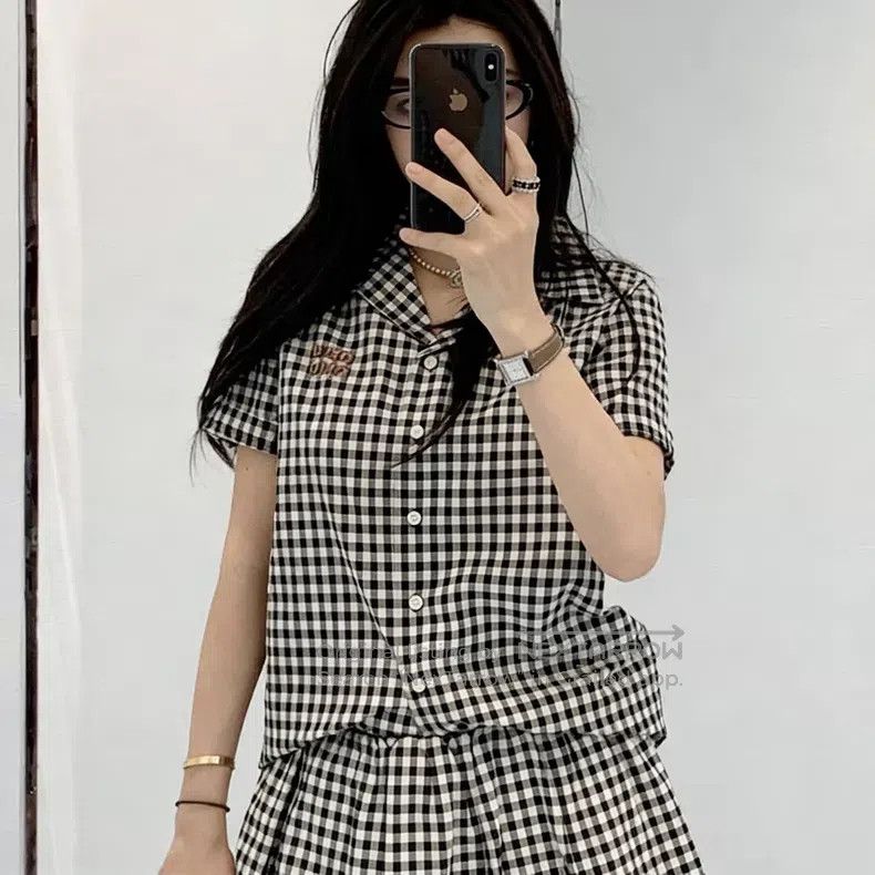 Miu Miu Miu Miu Plaid Button Closure Short Sleeve Shirt i Size XS / US 0-2 / IT 36-38 - 8 Thumbnail