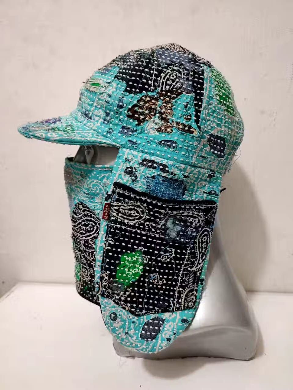 Handmade Custom Made Distressed Patchwork Trapper Ninja Hats Boro Size ONE SIZE - 5 Thumbnail