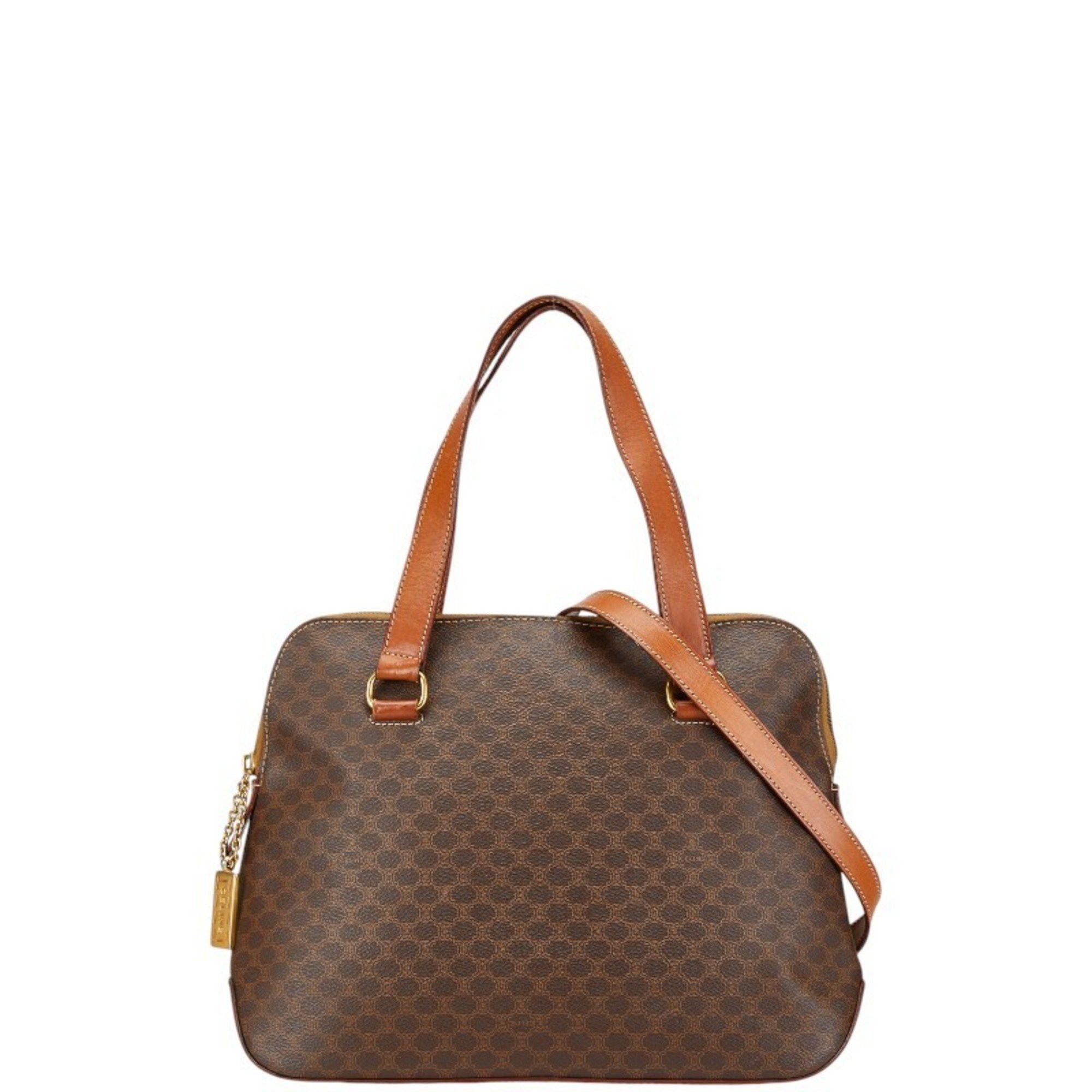 Celine Macadam Handbag Shoulder Bag Brown PVC Leather Women's CELINE