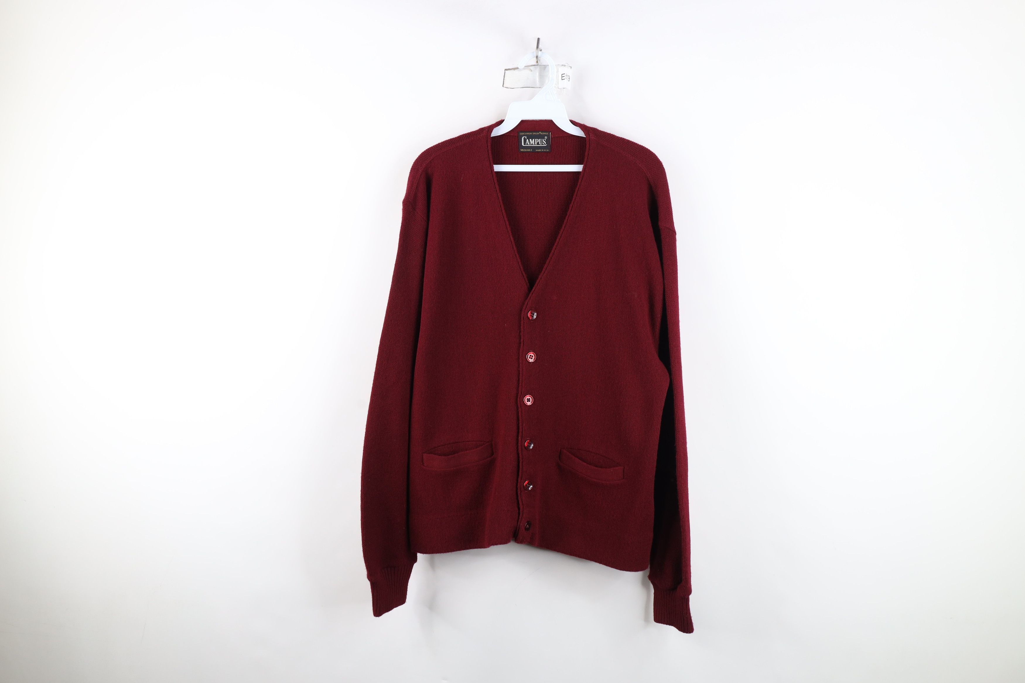 Vintage Vintage 60s Streetwear Knit Cardigan Sweater Burgundy USA Size US M / EU 48-50 / 2 - 1 Thumbnail