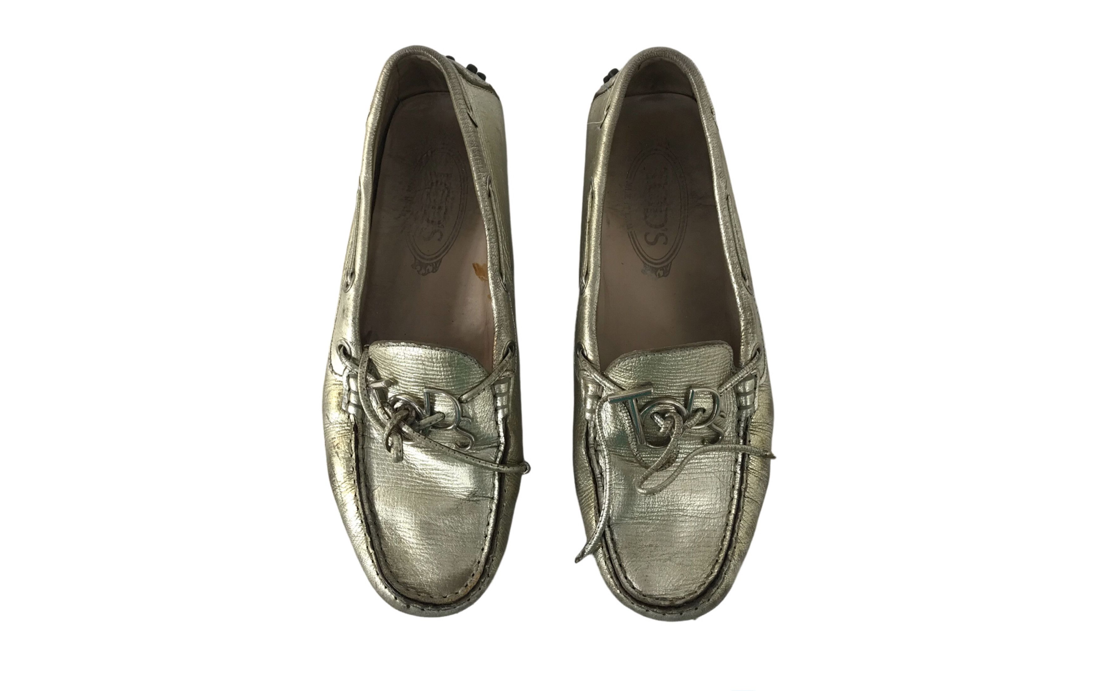 Tod’s Metallic Leather Loafer Shoe Bow Driving 26cm