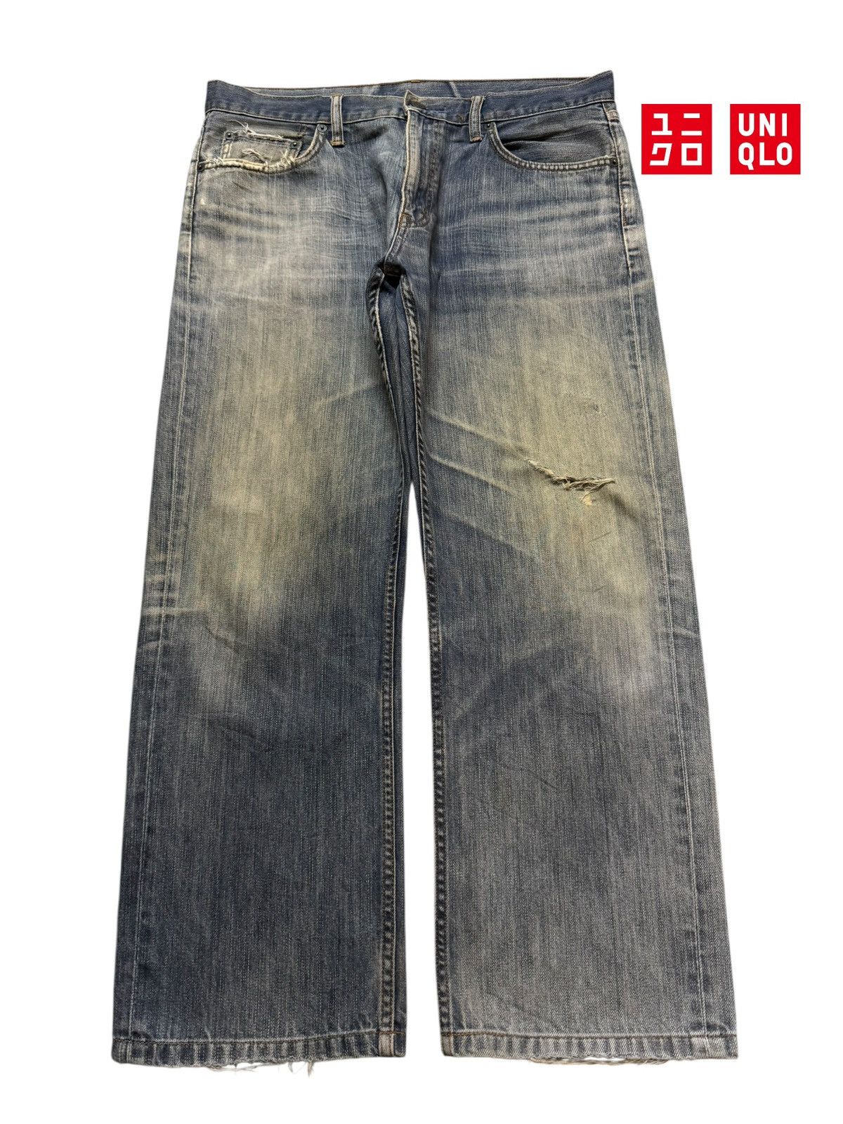 Uniqlo Vintage Y2K Japanese Uniqlo Mud Wash Distress Wide Leg Baggy Size US 35 - 1 Thumbnail