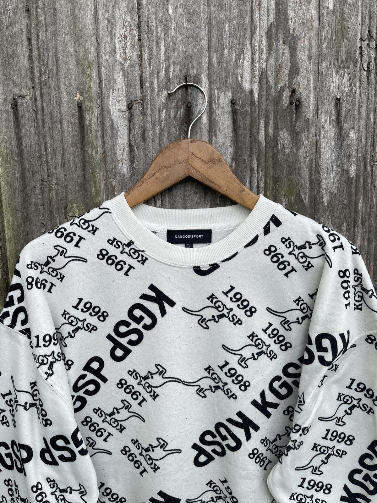 Designer Kangol Sport All-Over Logo Crewneck — White/Black (L) Size US L / EU 52-54 / 3 - 3 Thumbnail