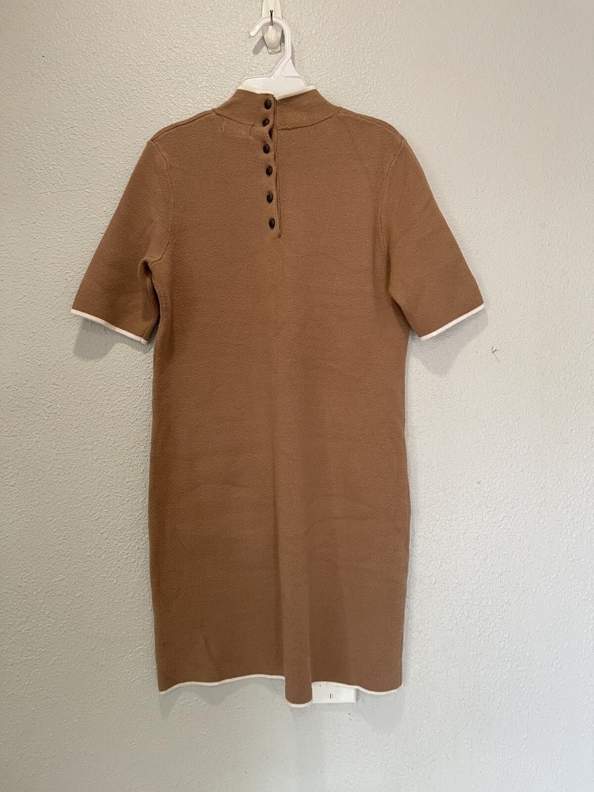 Nicole Miller Nicole Miller Brown Knit Dress with White Trim and Button Pk Size M / US 6-8 / IT 42-44 - 1 Thumbnail