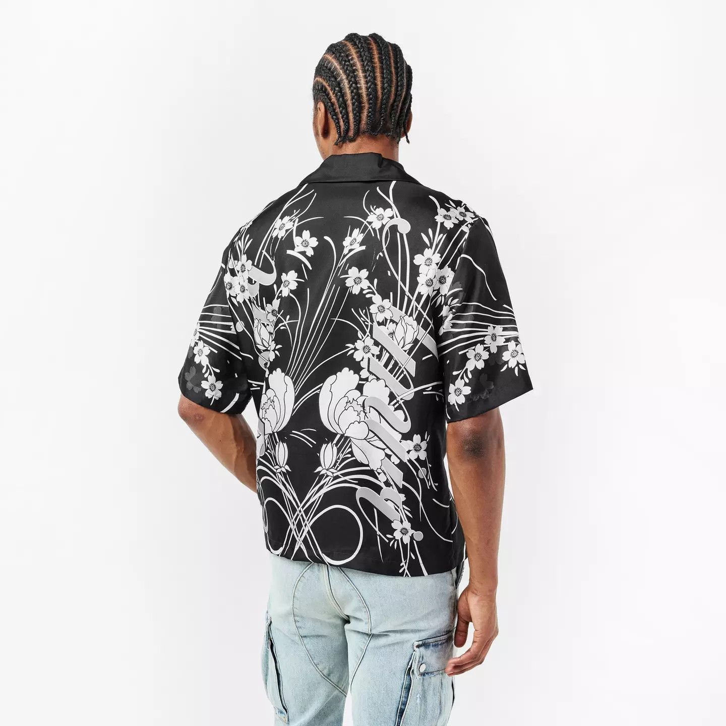 Amiri o1g2r1mq0426 Floral Relaxed Fit Bowling Shirt in Black/White Size US L / EU 52-54 / 3 - 4 Thumbnail