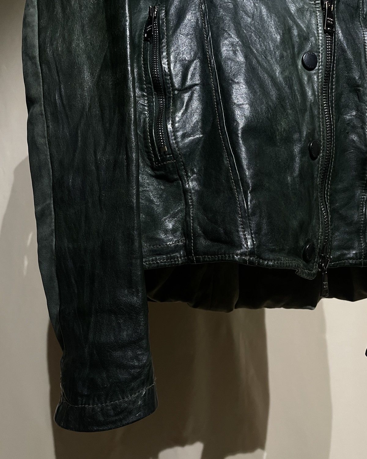 Giorgio Brato Giorgio Brato Oxidized Green Asymmetric Snap Leather Jacket Size S / US 4 / IT 40 - 4 Thumbnail
