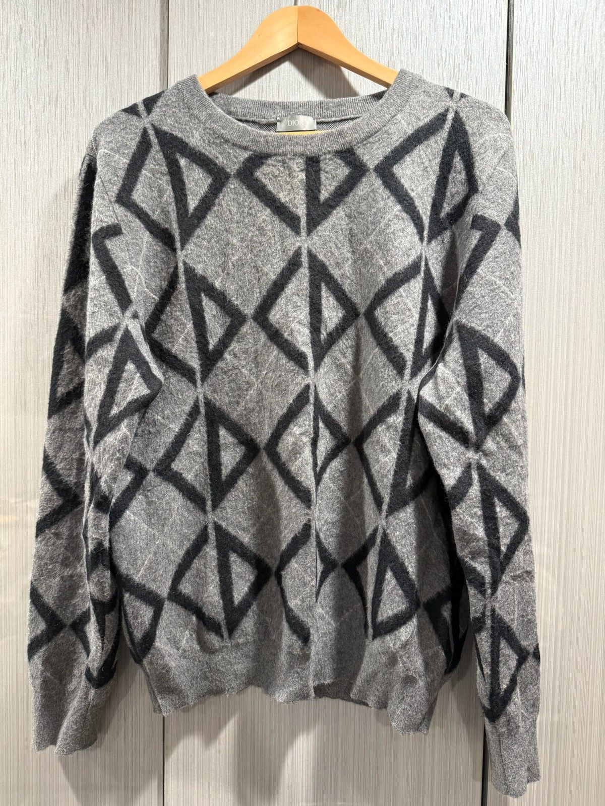 Dior Dior Grey Diamond Knit Sweater Size US L / EU 52-54 / 3 - 1 Thumbnail