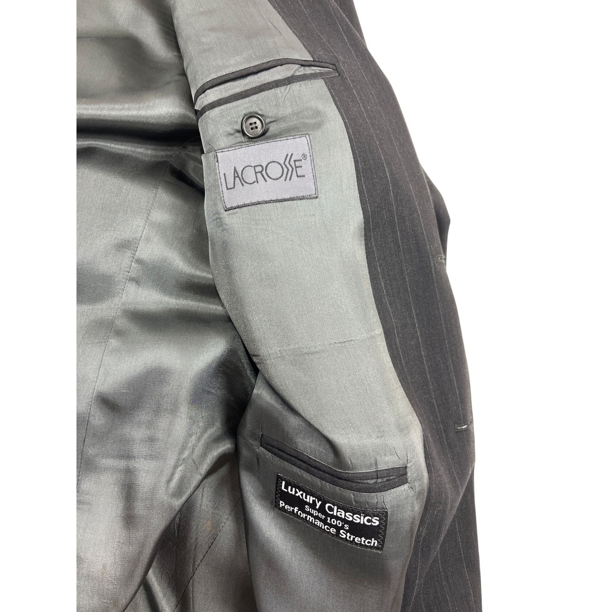 Other Mens Pinstripe Suit Jacket & Pants Set 2-Button Gray Classic Size 40L - 12 Thumbnail