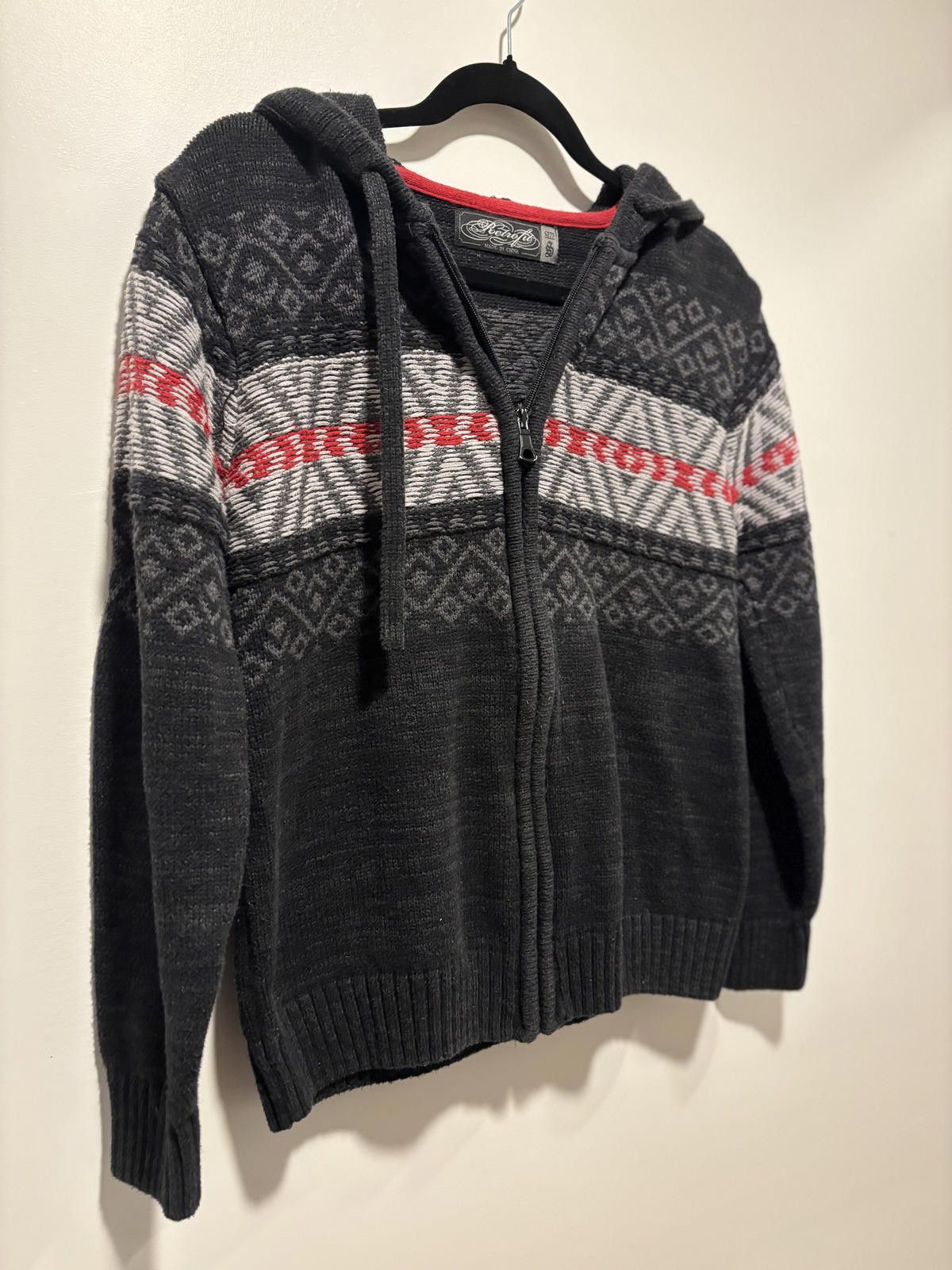 Retrofit Y2K Retrofit Zip-Up Hooded Sweater - Gray with Patterned Size S / US 4 / IT 40 - 2 Thumbnail