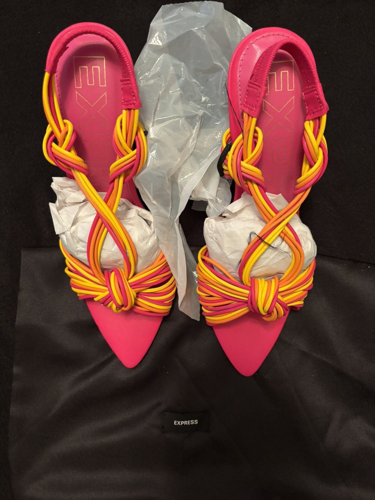 Express Woven Multi Strap Heeled Sandals- EXPRESS BRAND- Size 8W Size US 8 / IT 38 - 6 Thumbnail